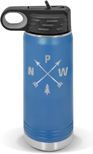 Pacific Northwest PNW Water Bottle 20 oz - Laser Engraved w/Flip Top Removable Straw - Polar Camel - Stainless - Vacuum Insulated - Drinkware - Hiking Camp Hike Camping Explore Wild