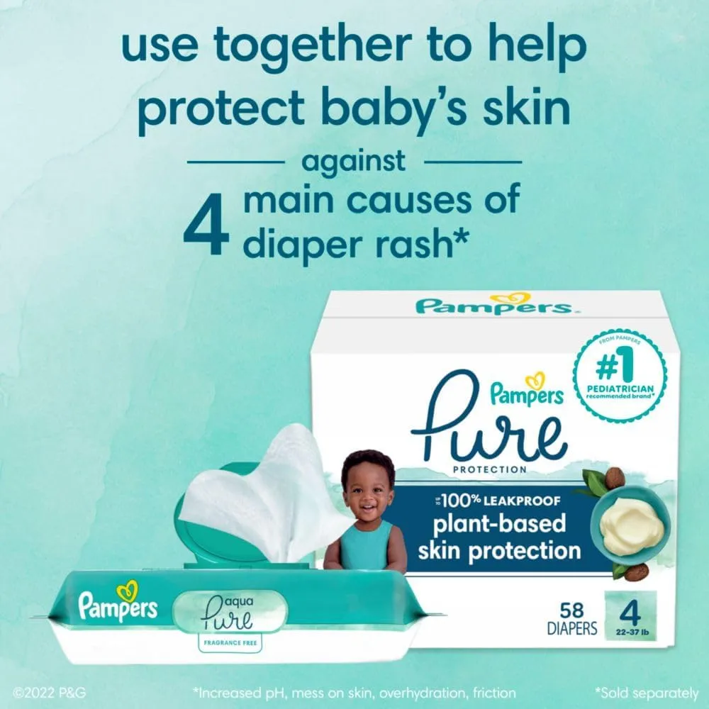 Pampers Baby Wipes Aqua Pure, 99% water-based wipes, Hypoallergenic and Unscented Infant Wipe, 896 Total (16 Flip-Top Packs)