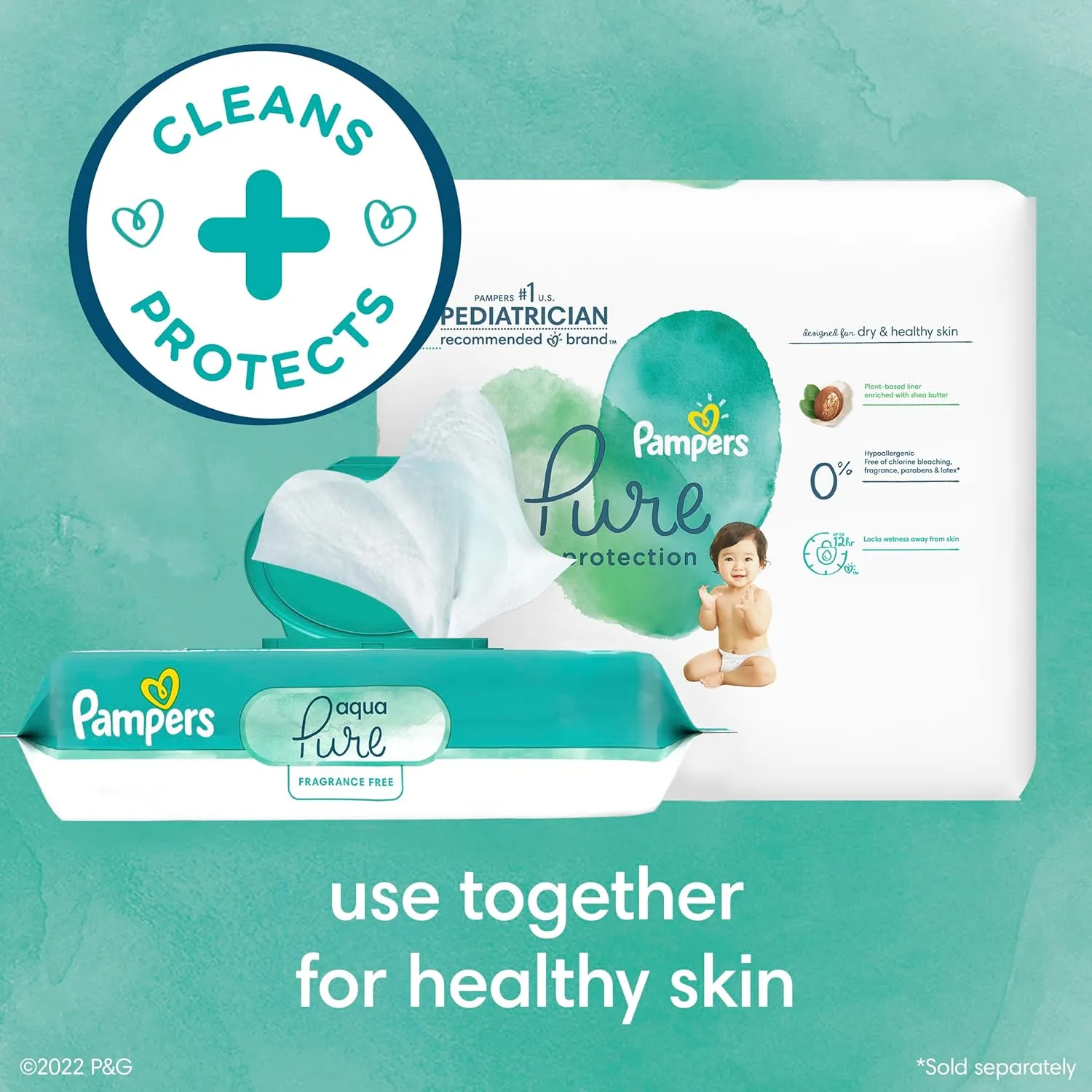 Pampers Baby Wipes Aqua Pure, 99% water-based wipes, Hypoallergenic and Unscented Infant Wipe, 896 Total (16 Flip-Top Packs)
