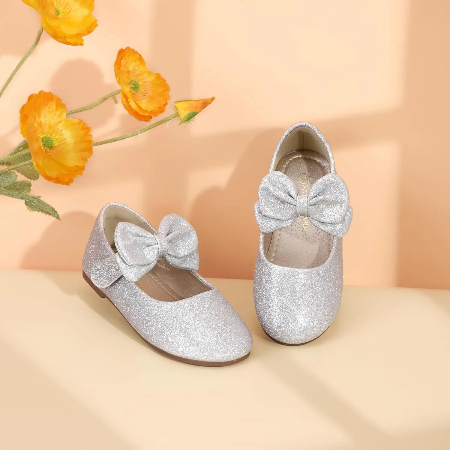 PANDANINJIA Toddler/Little Kid Girl's Angela Dress Mary Jane Ballet Flats Bow Flower Girl Wedding Party Ballerina Flat Shoes