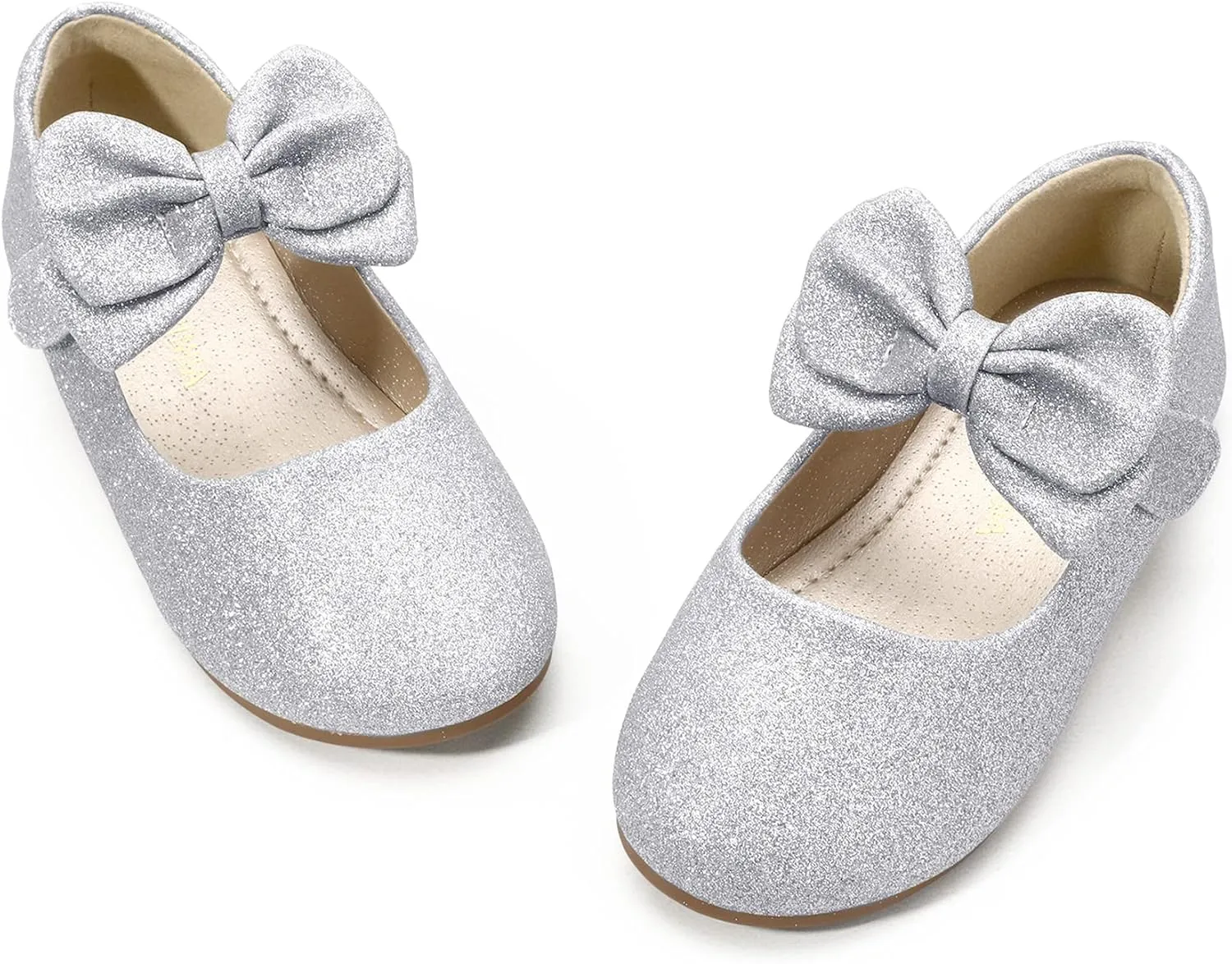 PANDANINJIA Toddler/Little Kid Girl's Angela Dress Mary Jane Ballet Flats Bow Flower Girl Wedding Party Ballerina Flat Shoes