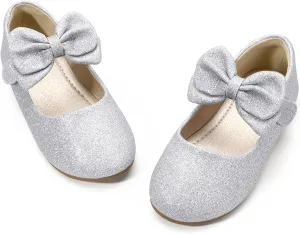 PANDANINJIA Toddler/Little Kid Girl's Angela Dress Mary Jane Ballet Flats Bow Flower Girl Wedding Party Ballerina Flat Shoes