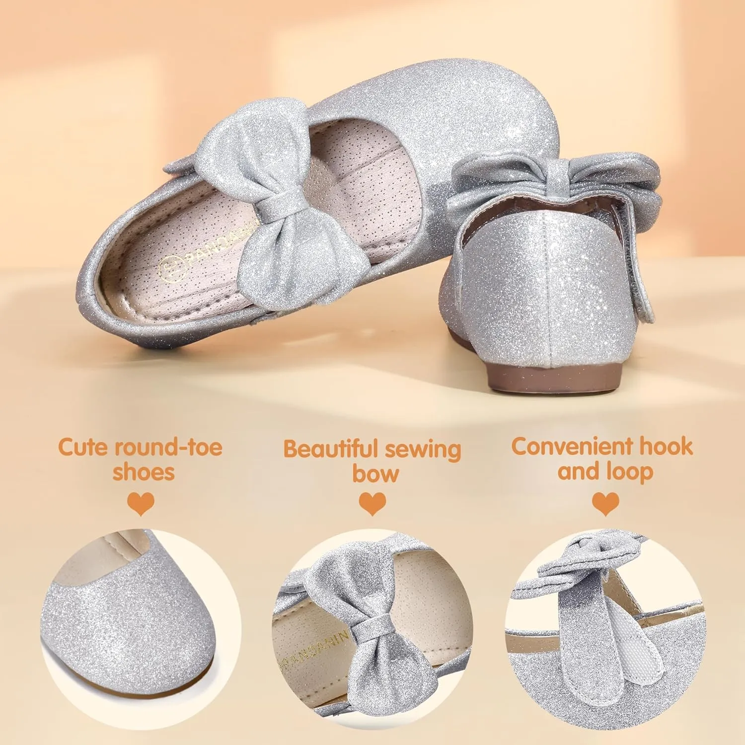 PANDANINJIA Toddler/Little Kid Girl's Angela Dress Mary Jane Ballet Flats Bow Flower Girl Wedding Party Ballerina Flat Shoes