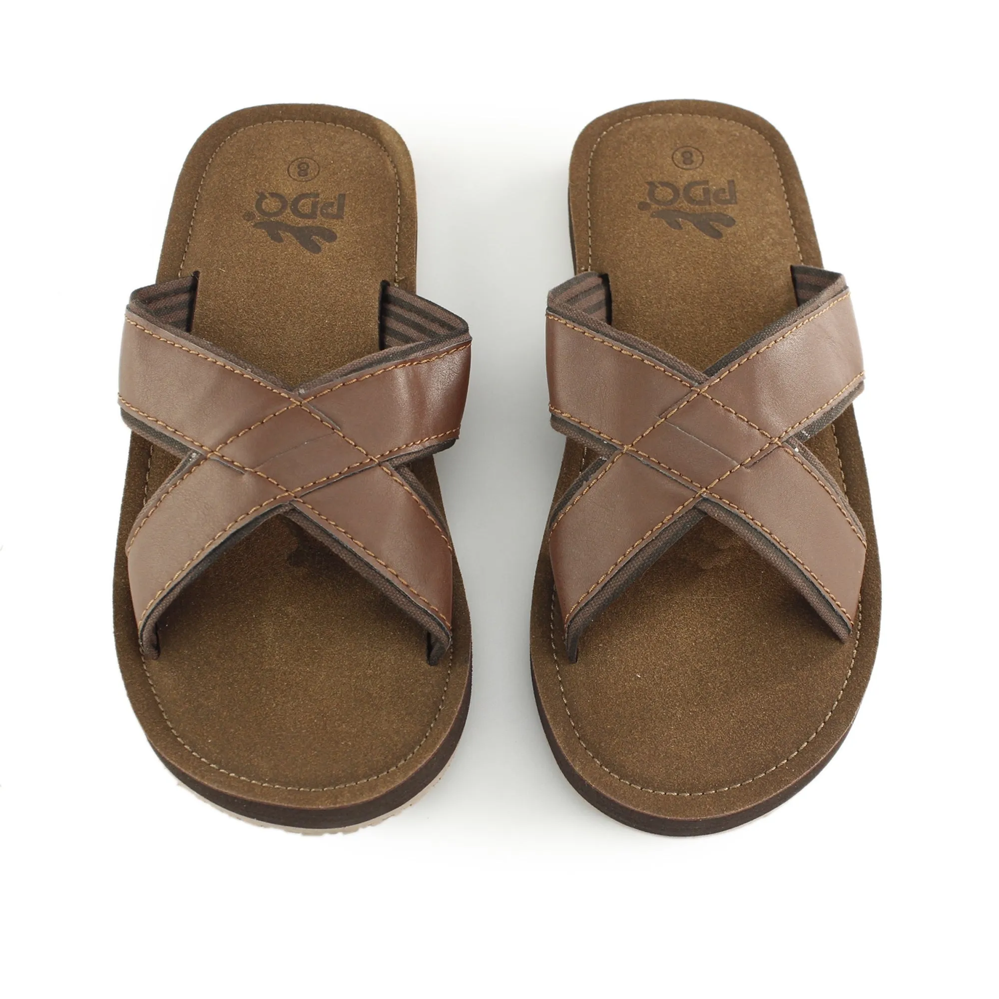 PDQ KRIS Mens Faux Leather Crossover Mule Sandal Brown