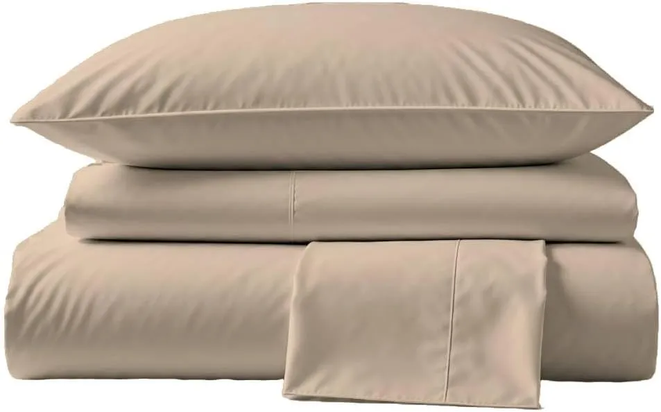 Peru Pima, Queen Size Bed Sheets Set, 4 Piece Bedding, 600 Thread Count, Breathable & Cooling Sheets, Sateen, 100% Peruvian Pima Cotton, Latte