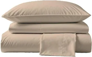 Peru Pima, Queen Size Bed Sheets Set, 4 Piece Bedding, 600 Thread Count, Breathable & Cooling Sheets, Sateen, 100% Peruvian Pima Cotton, Latte