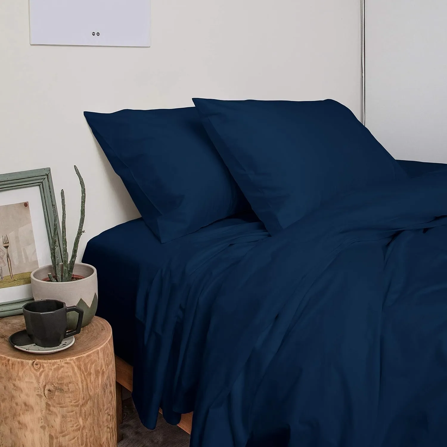 Peru Pima, Twin Size Bed Sheets Set, 3 Piece Bedding, 285 Thread Count, Breathable & Cooling Sheets, Percale, 100% Peruvian Pima Cotton, Navy Blue Solid Color