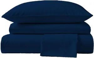Peru Pima, Twin Size Bed Sheets Set, 3 Piece Bedding, 285 Thread Count, Breathable & Cooling Sheets, Percale, 100% Peruvian Pima Cotton, Navy Blue Solid Color