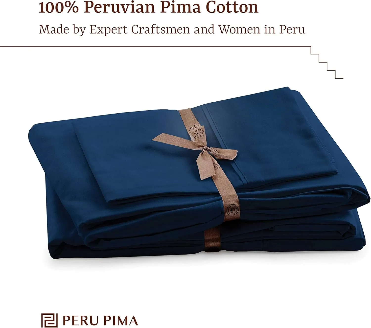 Peru Pima, Twin Size Bed Sheets Set, 3 Piece Bedding, 285 Thread Count, Breathable & Cooling Sheets, Percale, 100% Peruvian Pima Cotton, Navy Blue Solid Color