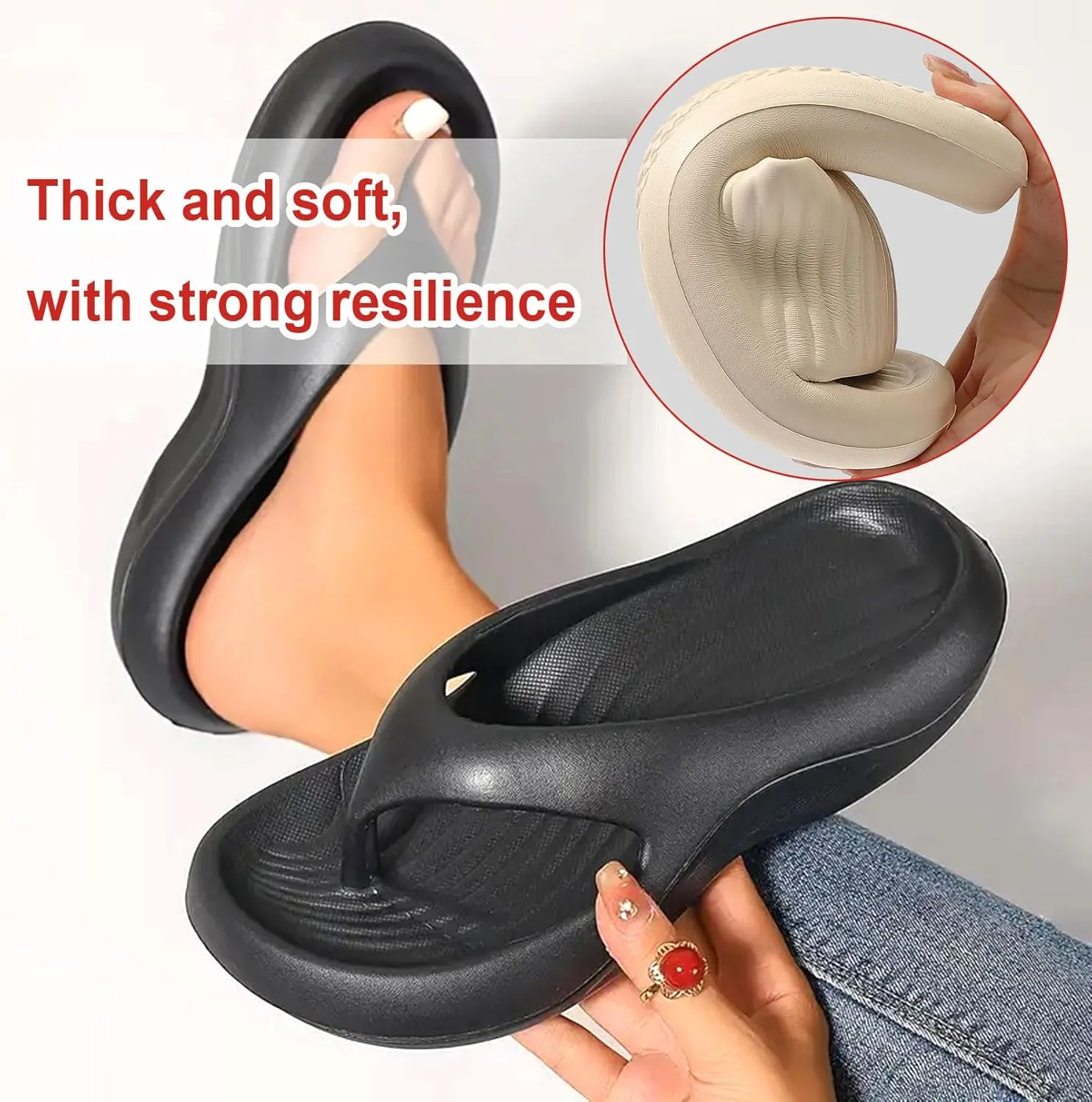 Pillow-Arch Support Flip Flops for Women, Non-slip Soft Comfortable Walking Platform Flip-Flops