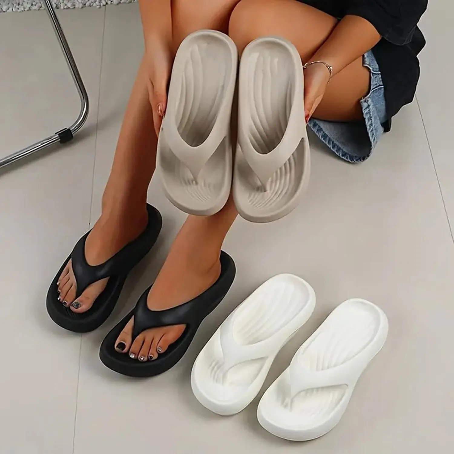 Pillow-Arch Support Flip Flops for Women, Non-slip Soft Comfortable Walking Platform Flip-Flops