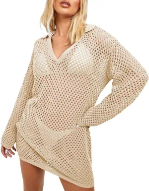 Pink Queen Crochet Swimsuit Cover Up for Women 2025 Sexy Hollow Out Bikini Bathing Suit Coverup Knit Beach Swimwear Dress