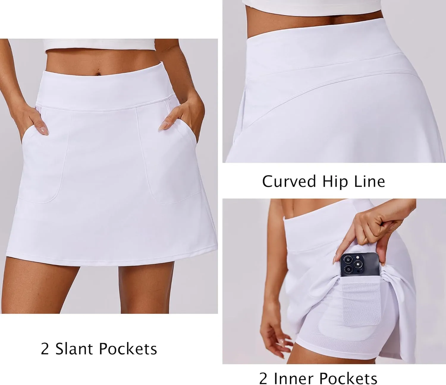 PINSPARK 18" Golf Skorts for Woman High Waisted Tennis Skirt UPF 50  Athletic Skort Skirts with 4 Pockets Workout Pickleball