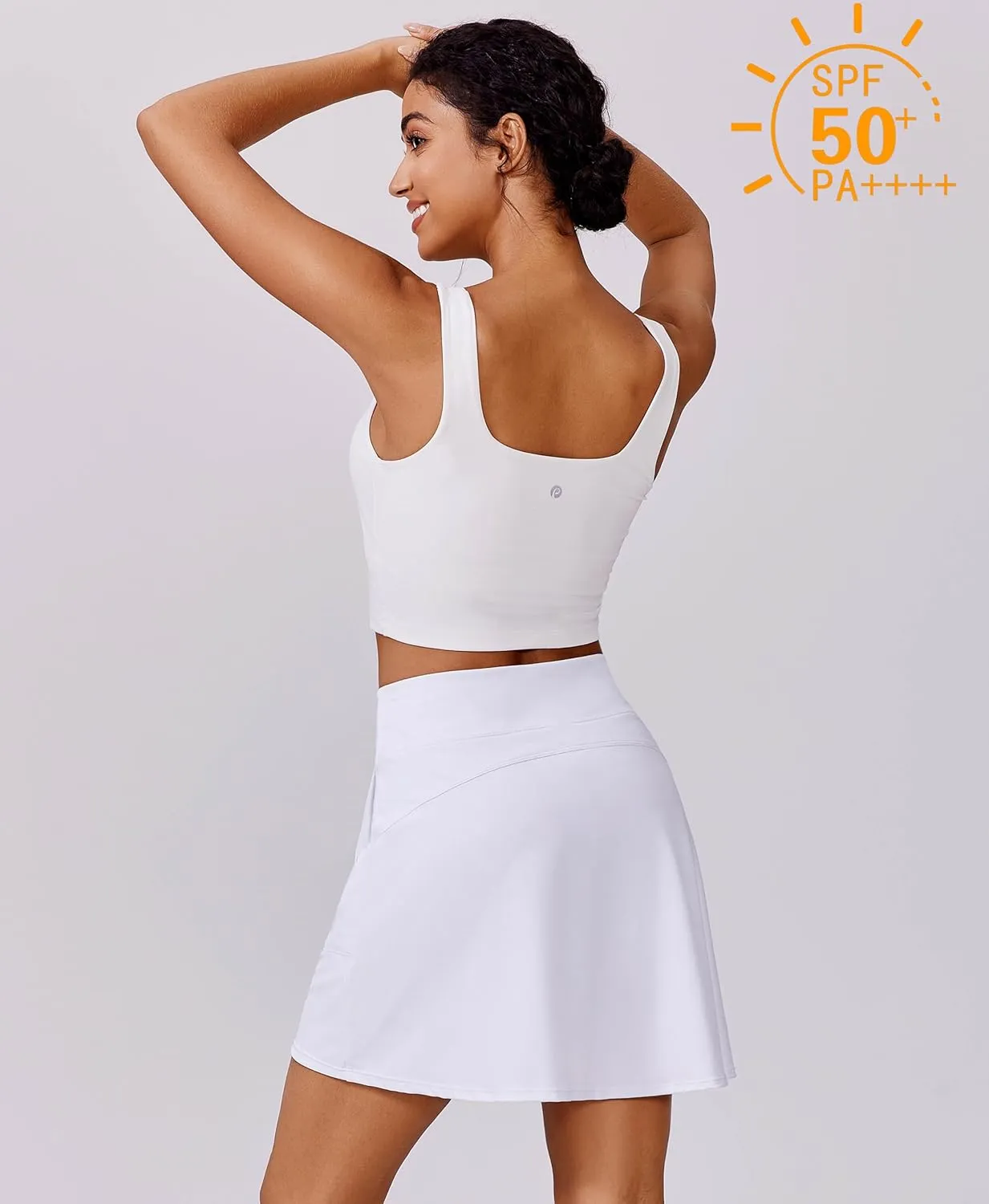 PINSPARK 18" Golf Skorts for Woman High Waisted Tennis Skirt UPF 50  Athletic Skort Skirts with 4 Pockets Workout Pickleball