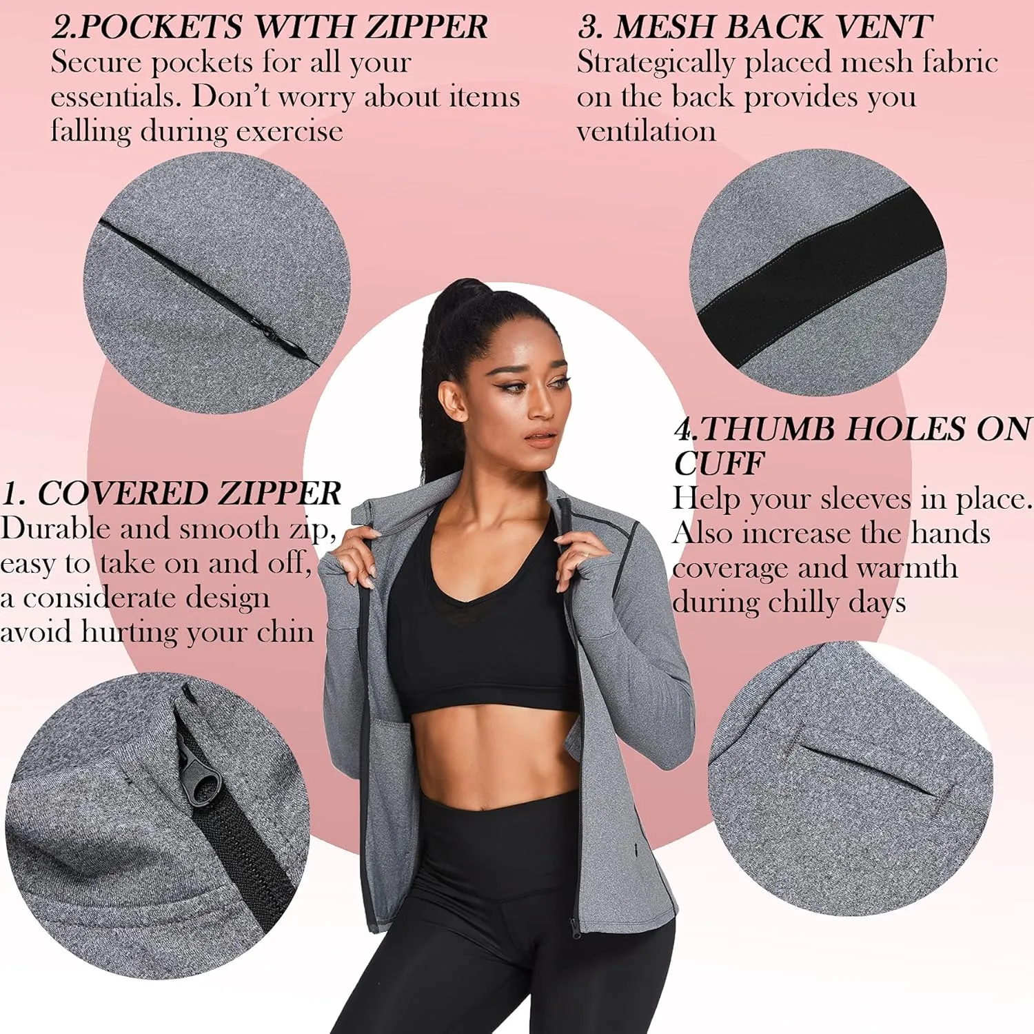 PINSPARK Women's Track Jacket Breathable Running Jacket Zip Up Sportswear Slim Fit Workout Tops