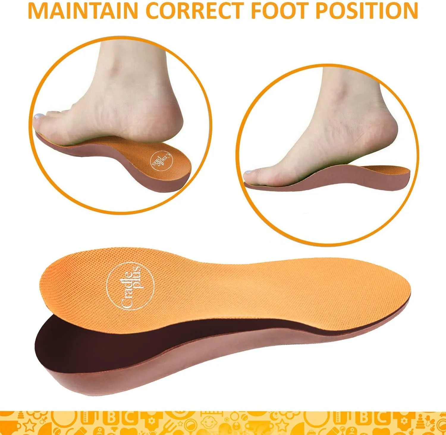 Plantar Fasciitis Shoe Inserts for Women | Arch Support Insoles I Trim to Fit I Kids Orthotic Insoles W/Cushion Flat Feet or high Arch | Relieve Heel (Orange, 28cm K1 (9-12) US)