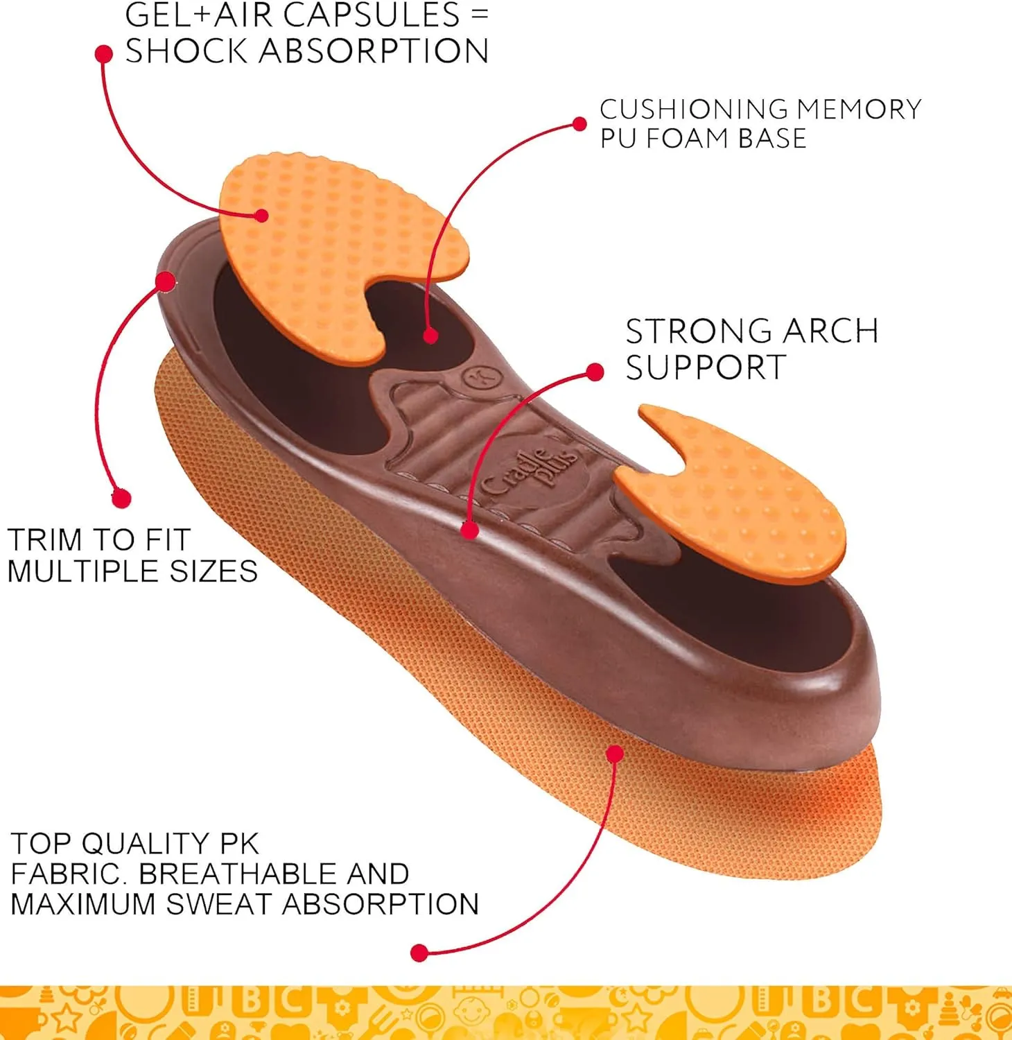 Plantar Fasciitis Shoe Inserts for Women | Arch Support Insoles I Trim to Fit I Kids Orthotic Insoles W/Cushion Flat Feet or high Arch | Relieve Heel (Orange, 28cm K1 (9-12) US)