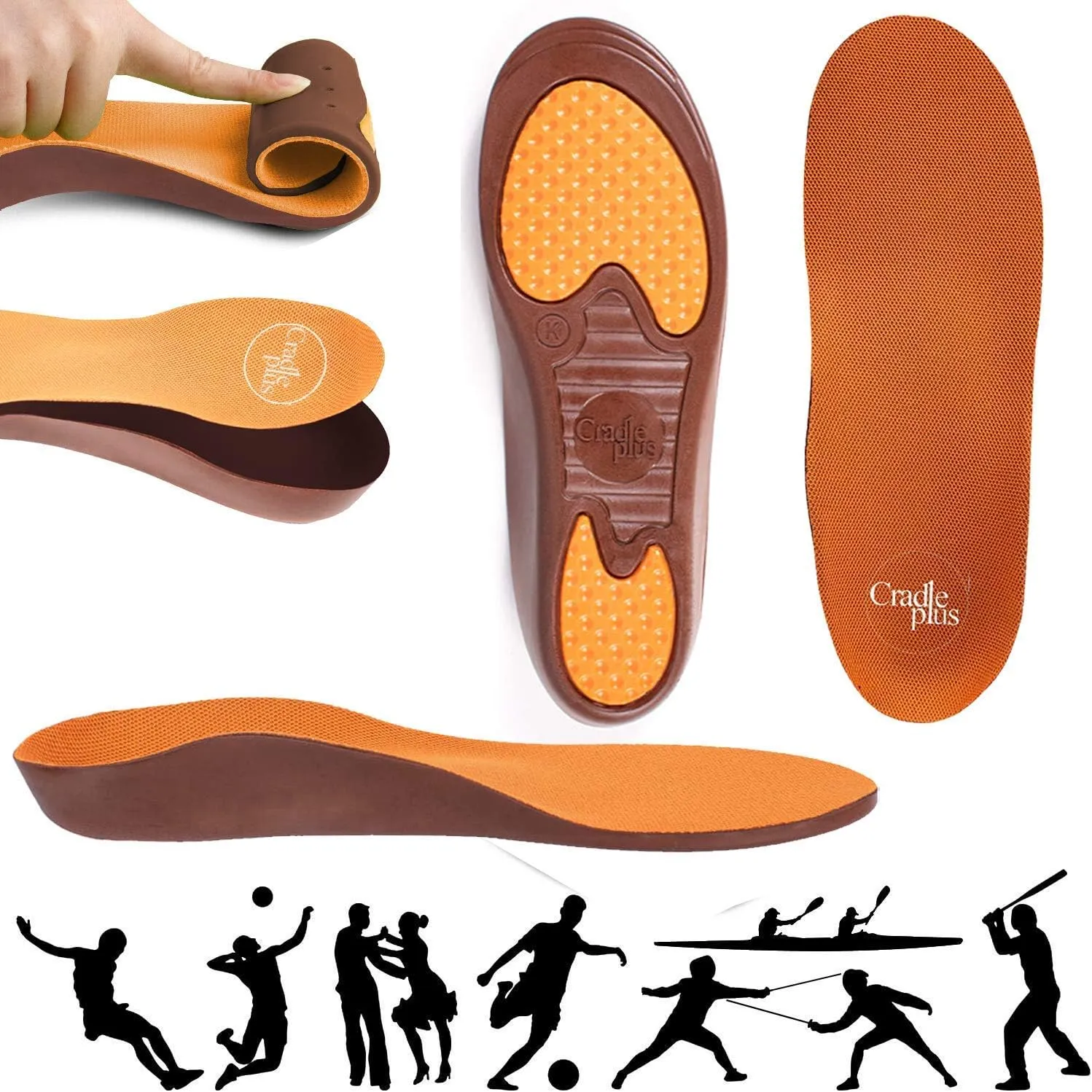 Plantar Fasciitis Shoe Inserts for Women | Arch Support Insoles I Trim to Fit I Kids Orthotic Insoles W/Cushion Flat Feet or high Arch | Relieve Heel (Orange, 28cm K1 (9-12) US)