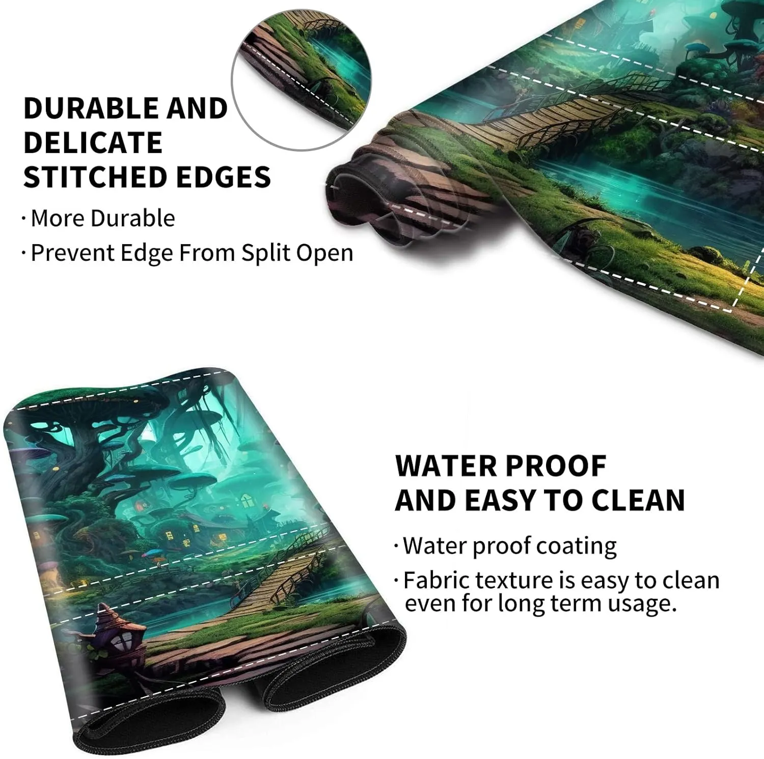 Playmat with Zones for MTG Card Game Playing, 24"x14" Commander Deck Gaming Desk Duel Mat for Beginner, Fairy Forest Mushroom