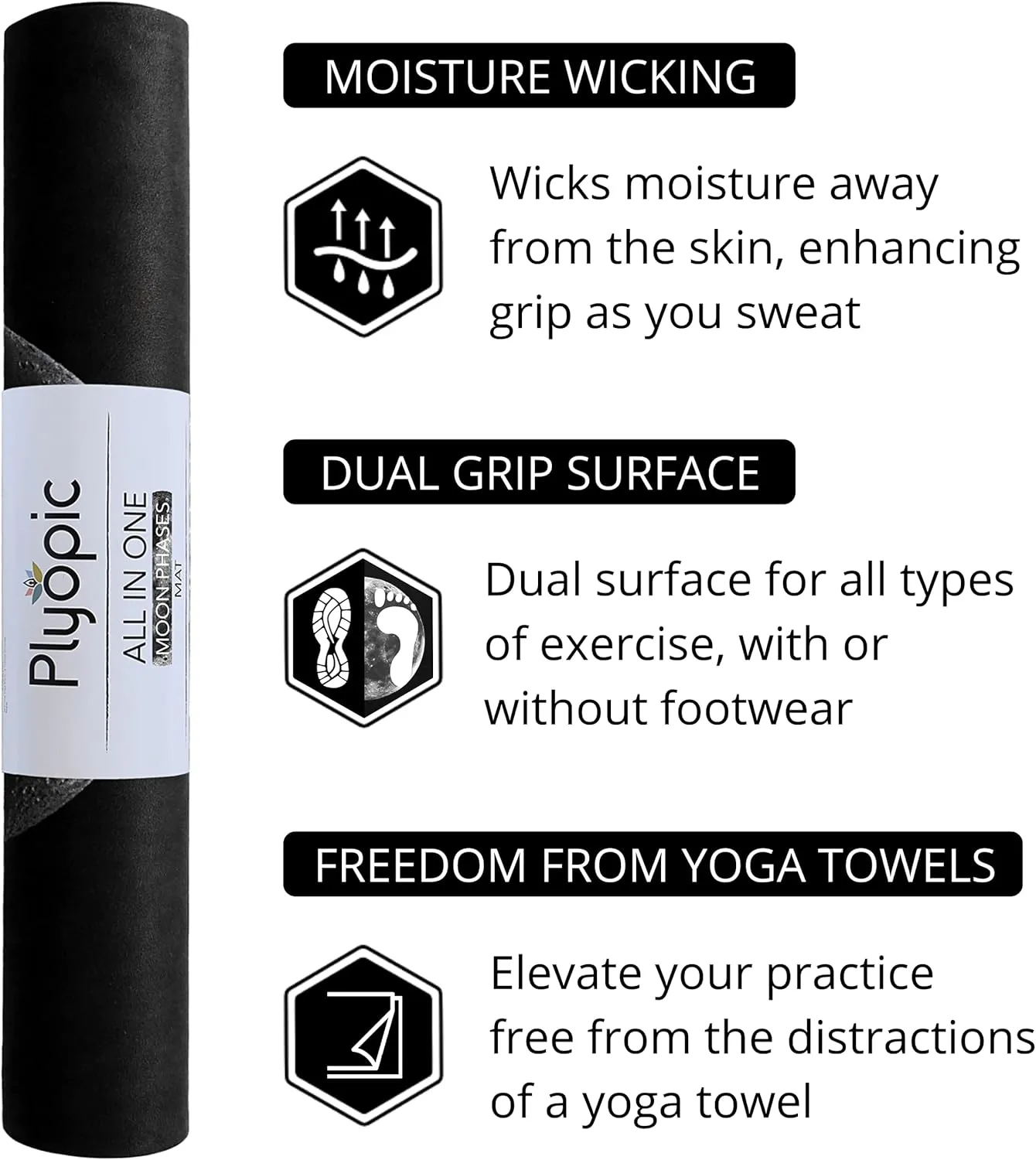 Plyopic. All In One Yoga Mat | Luxury Sweat-Grip Mat/Towel Combo | Ideal for Yoga, Hot Yoga, Bikram, Pilates, Workout & Exercise | Eco-Friendly Natural Rubber