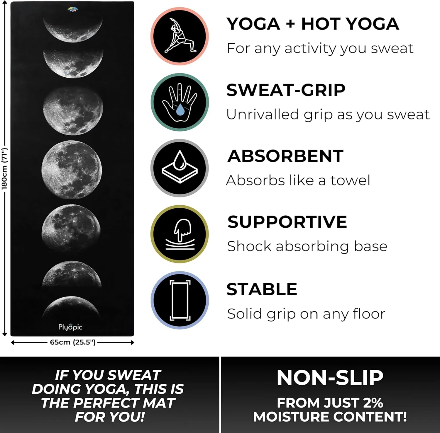 Plyopic. All In One Yoga Mat | Luxury Sweat-Grip Mat/Towel Combo | Ideal for Yoga, Hot Yoga, Bikram, Pilates, Workout & Exercise | Eco-Friendly Natural Rubber