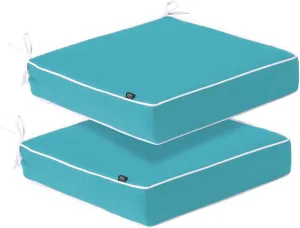 PNP FKJP 2 Pack Outdoor Chair Cushion 20" X 20" X 4", Waterproof Outdoor Seat Cushions with Non-Skid Ties, Aqua Blue (Cushion   Cover)