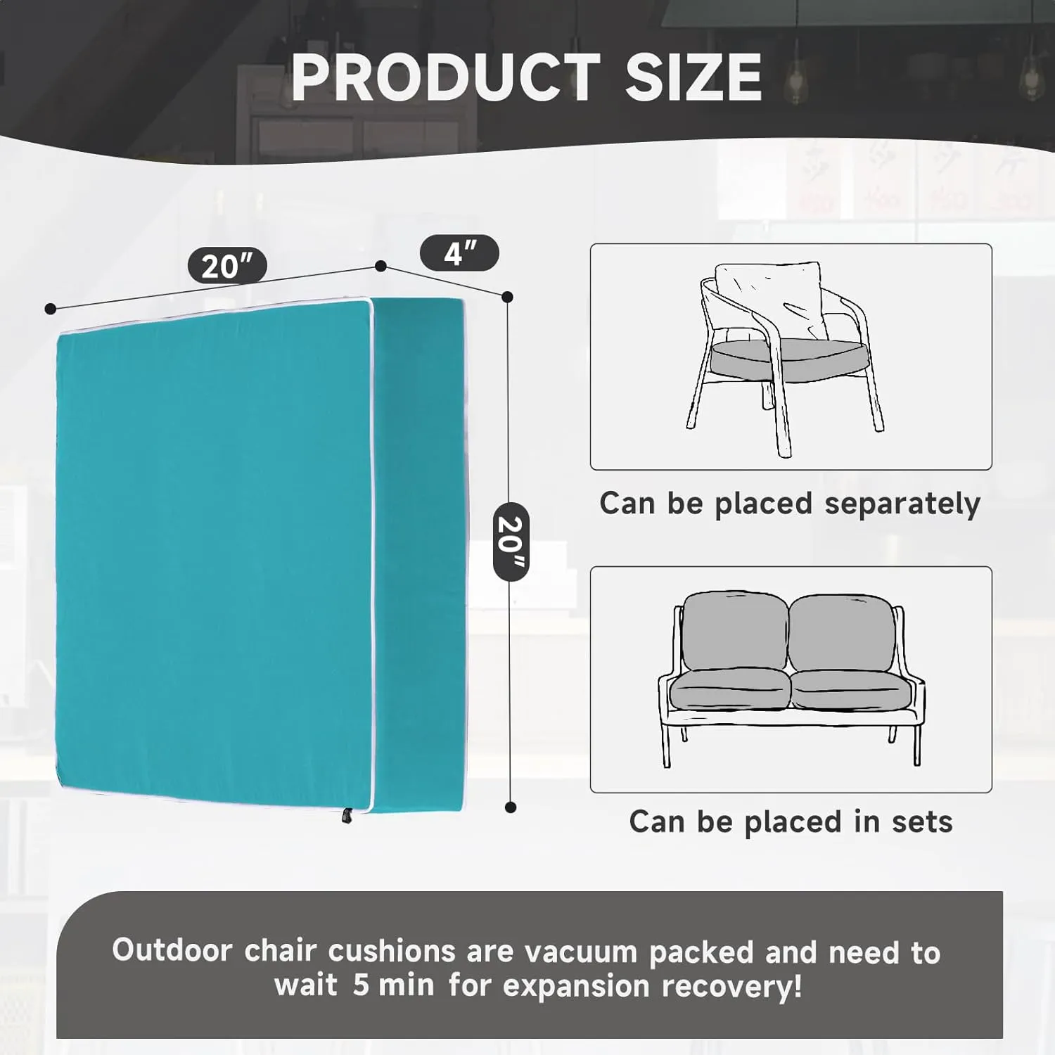 PNP FKJP 2 Pack Outdoor Chair Cushion 20" X 20" X 4", Waterproof Outdoor Seat Cushions with Non-Skid Ties, Aqua Blue (Cushion   Cover)