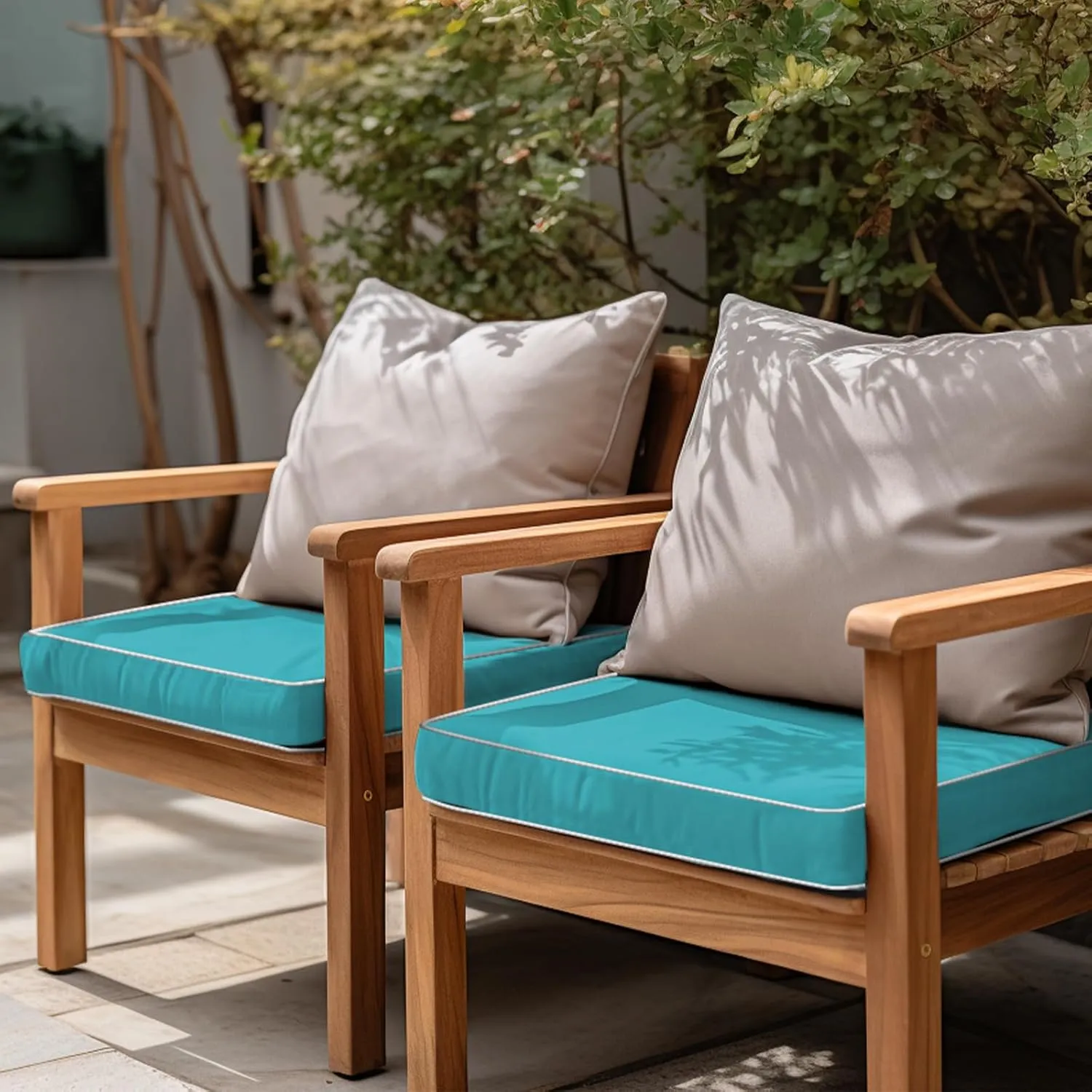PNP FKJP 2 Pack Outdoor Chair Cushion 20" X 20" X 4", Waterproof Outdoor Seat Cushions with Non-Skid Ties, Aqua Blue (Cushion   Cover)