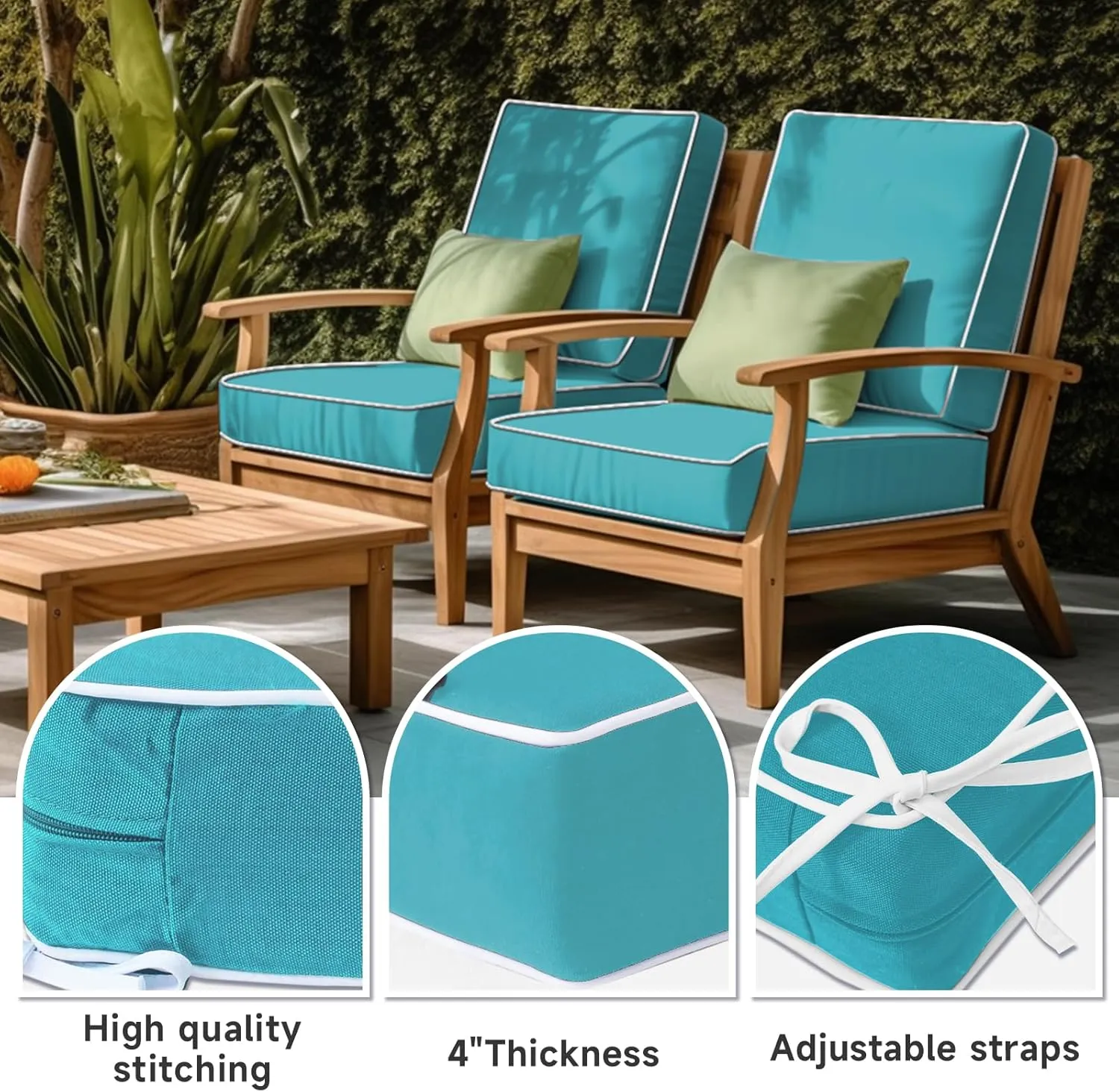 PNP FKJP 2 Pack Outdoor Chair Cushion 20" X 20" X 4", Waterproof Outdoor Seat Cushions with Non-Skid Ties, Aqua Blue (Cushion   Cover)
