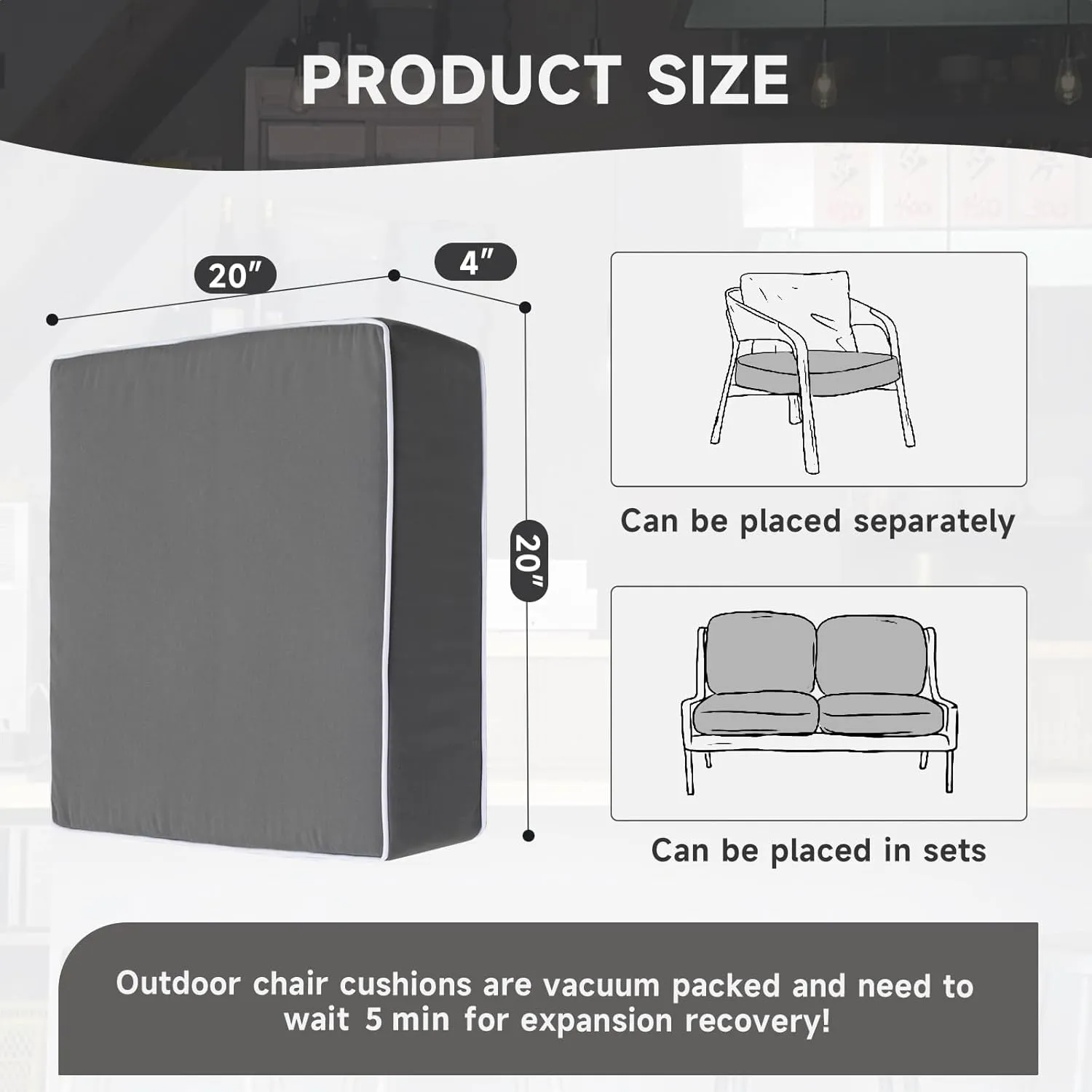 PNP FKJP 2 Pack Outdoor Chair Cushion 20" X 20" X 4", Waterproof Outdoor Seat Cushions with Non-Skid Ties,Dark Gray (Cushion   Cover)