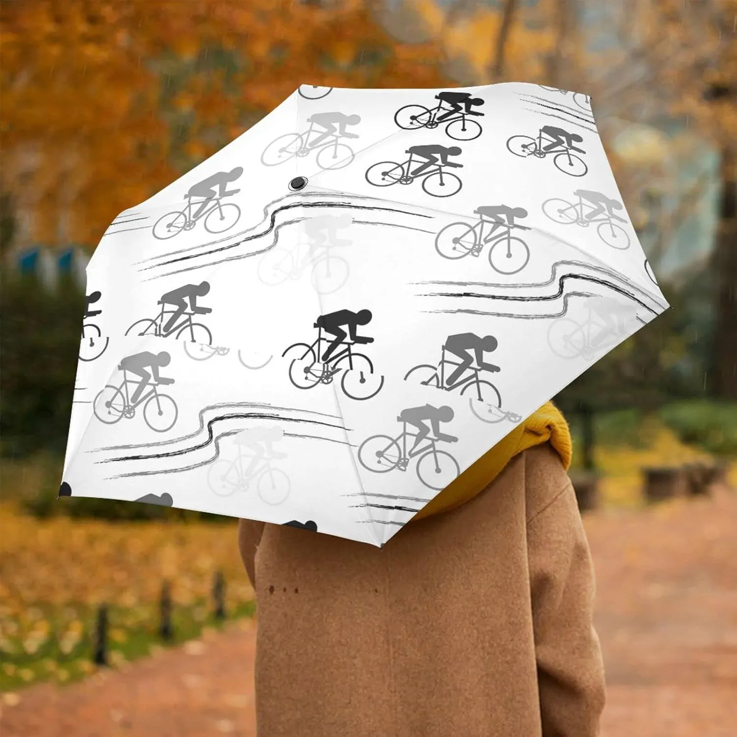 Poeticcity Automatic Folding Umbrella, Auto Open/Close Anti-UV 3 Folds Parasol, Compact Windproof Strong Umbrellas for Travel Sun & Rain