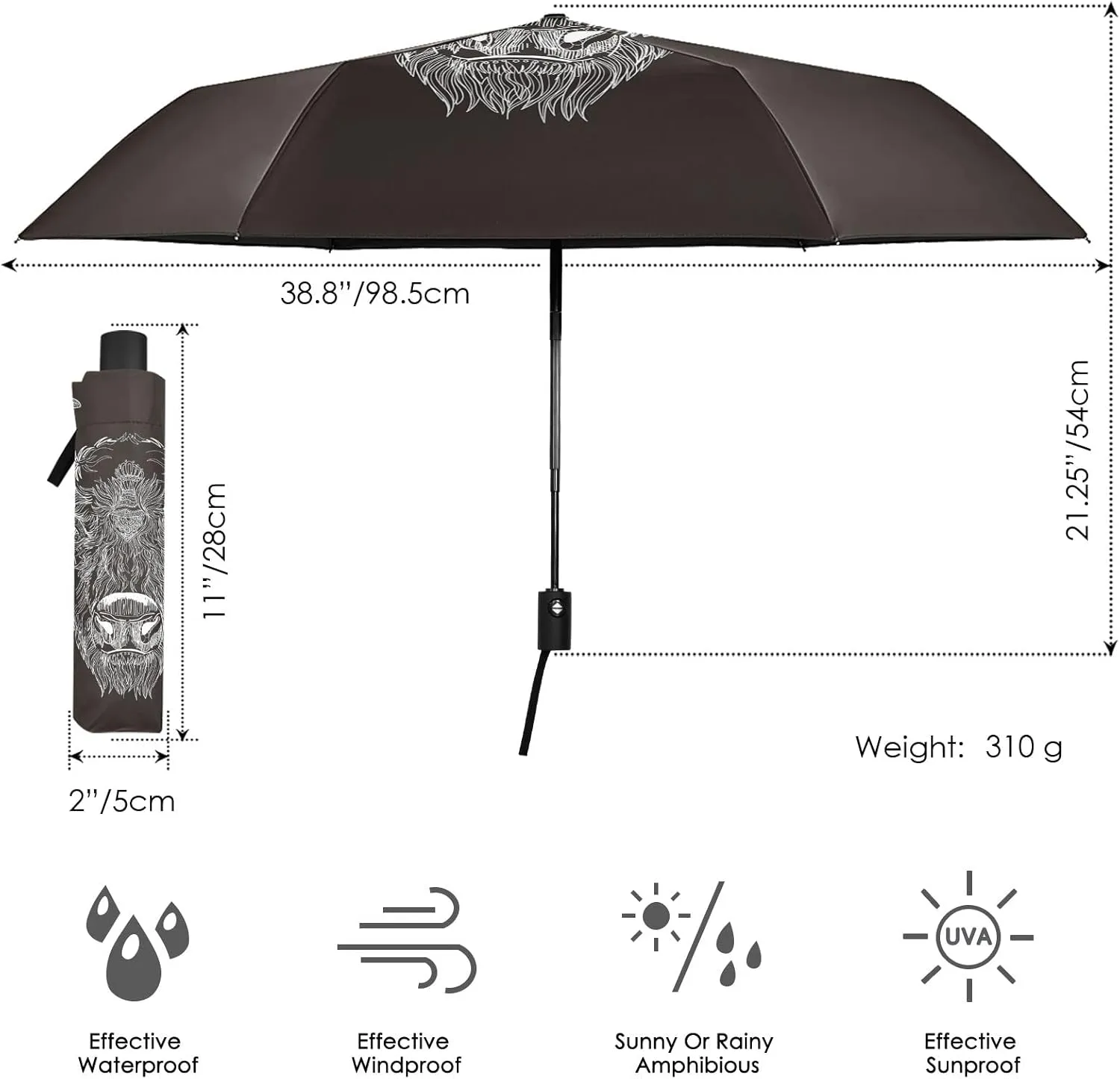 Poeticcity Automatic Folding Umbrella, Auto Open/Close Anti-UV 3 Folds Parasol, Compact Windproof Strong Umbrellas for Travel Sun & Rain