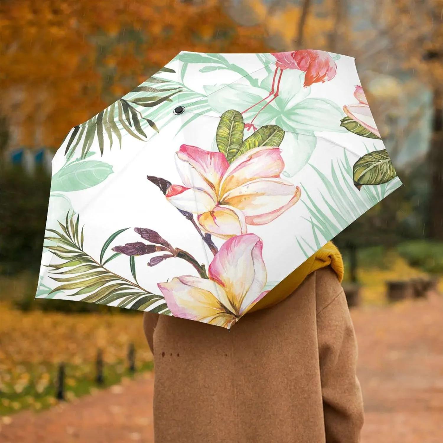 Poeticcity Automatic Folding Umbrella, Auto Open/Close Anti-UV 3 Folds Parasol, Compact Windproof Strong Umbrellas for Travel Sun & Rain