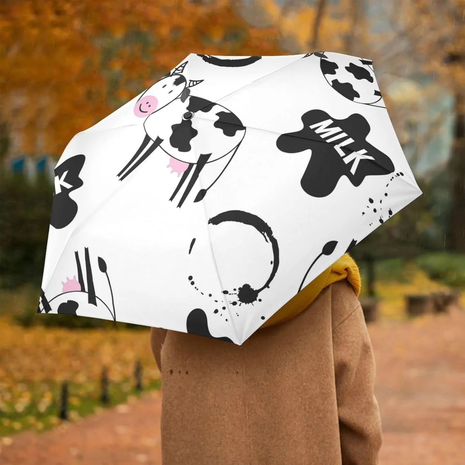Poeticcity Automatic Folding Umbrella, Auto Open/Close Anti-UV 3 Folds Parasol, Compact Windproof Strong Umbrellas for Travel Sun & Rain