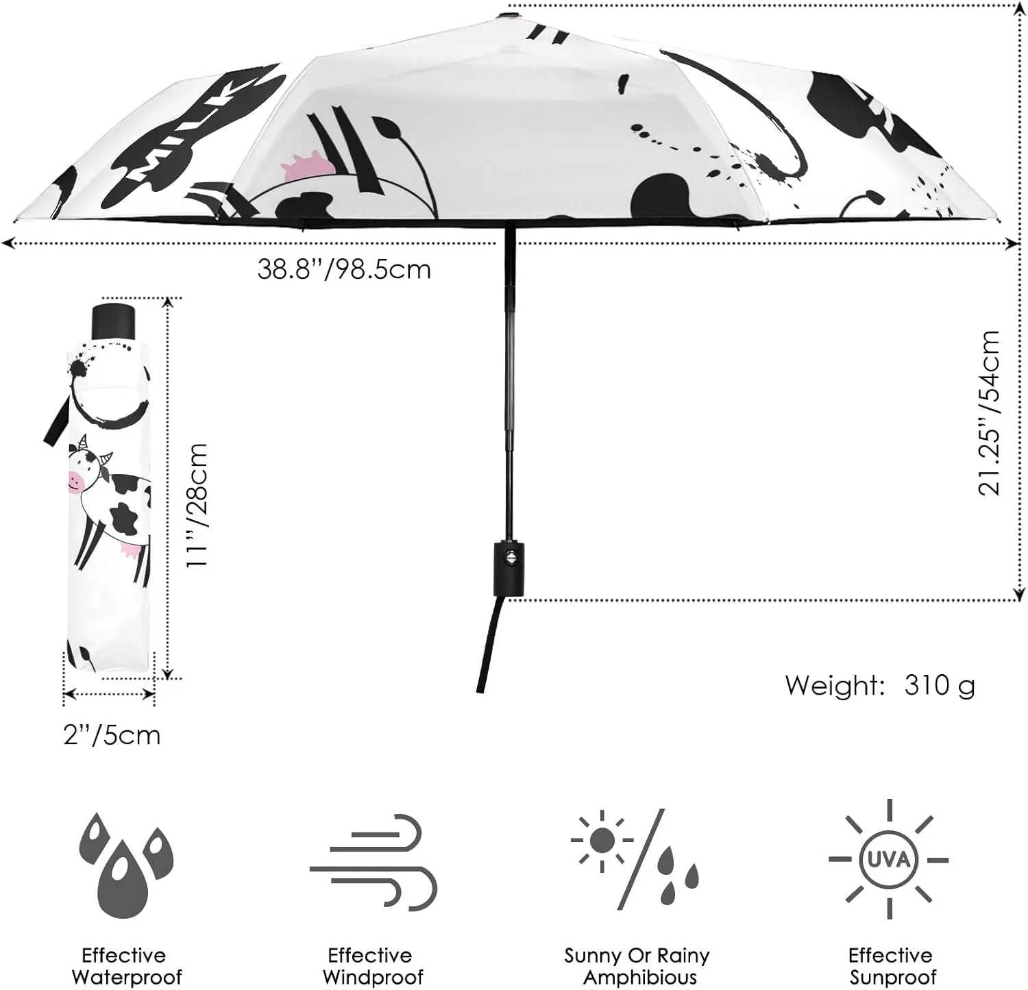 Poeticcity Automatic Folding Umbrella, Auto Open/Close Anti-UV 3 Folds Parasol, Compact Windproof Strong Umbrellas for Travel Sun & Rain