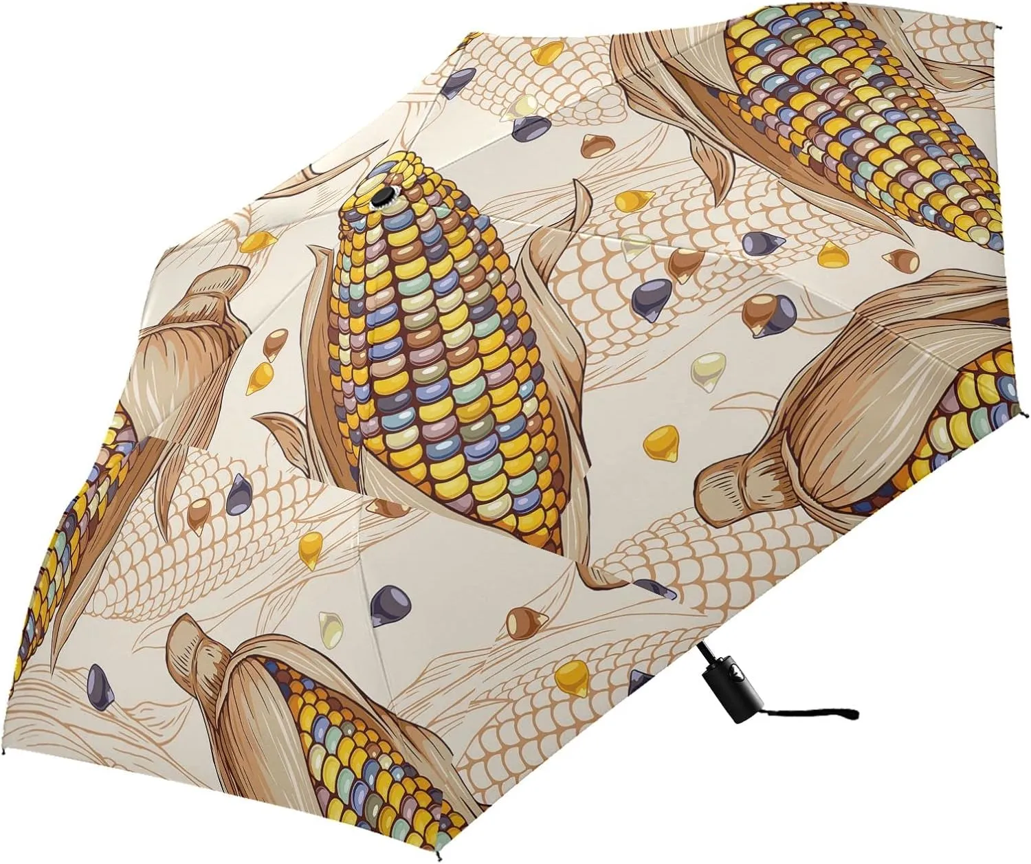 Poeticcity Automatic Folding Umbrella, Auto Open/Close Anti-UV 3 Folds Parasol, Compact Windproof Strong Umbrellas for Travel Sun & Rain