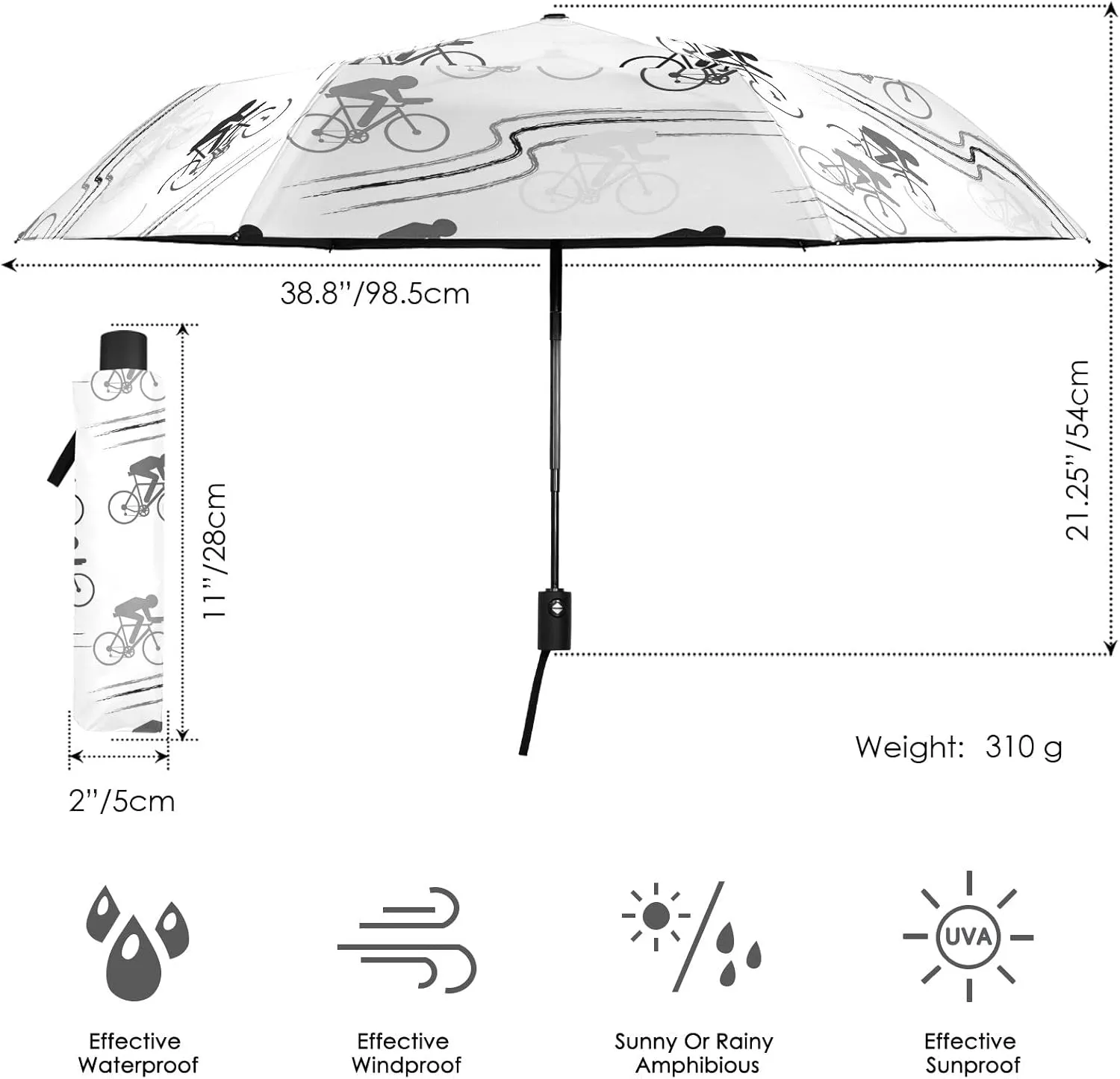 Poeticcity Automatic Folding Umbrella, Auto Open/Close Anti-UV 3 Folds Parasol, Compact Windproof Strong Umbrellas for Travel Sun & Rain