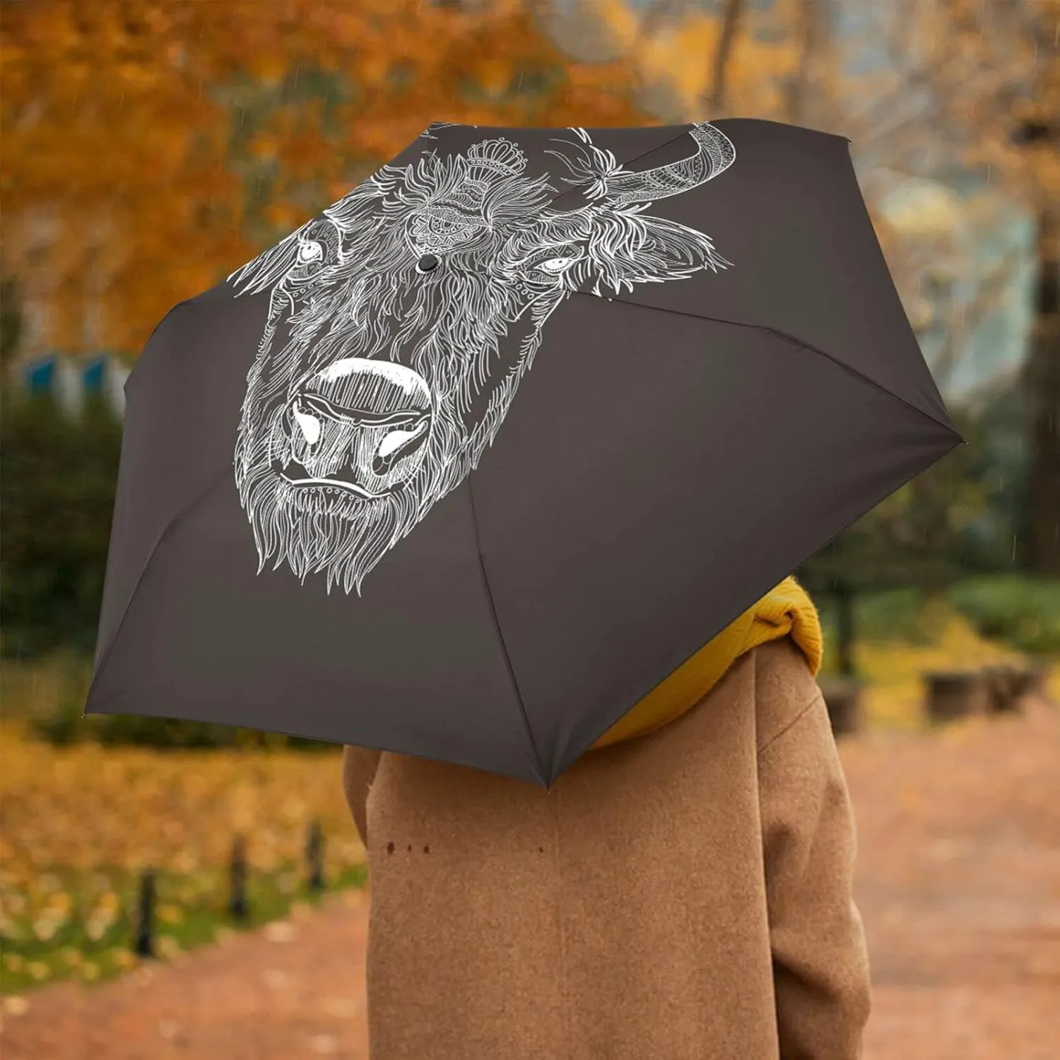 Poeticcity Automatic Folding Umbrella, Auto Open/Close Anti-UV 3 Folds Parasol, Compact Windproof Strong Umbrellas for Travel Sun & Rain