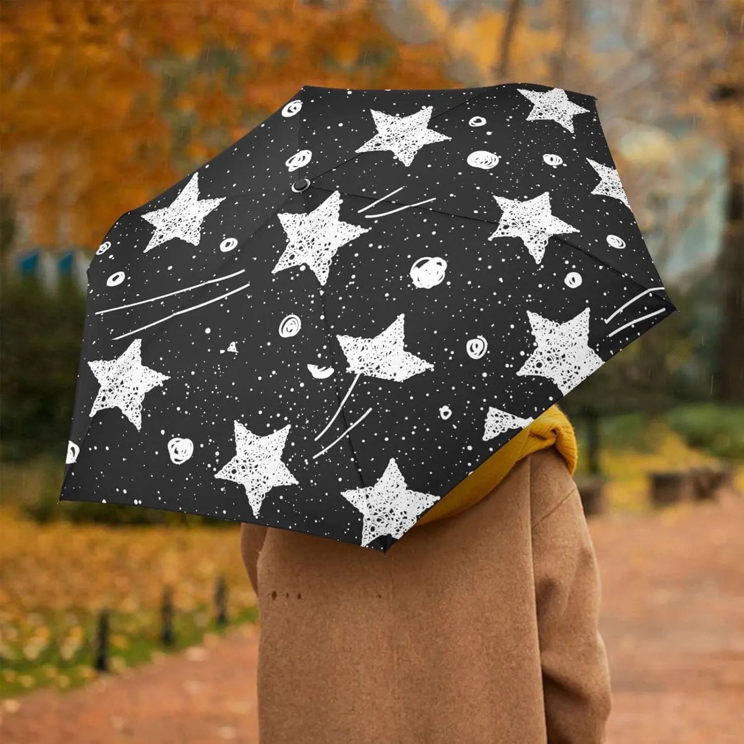 Poeticcity Automatic Folding Umbrella, Auto Open/Close Anti-UV 3 Folds Parasol, Compact Windproof Strong Umbrellas for Travel Sun & Rain