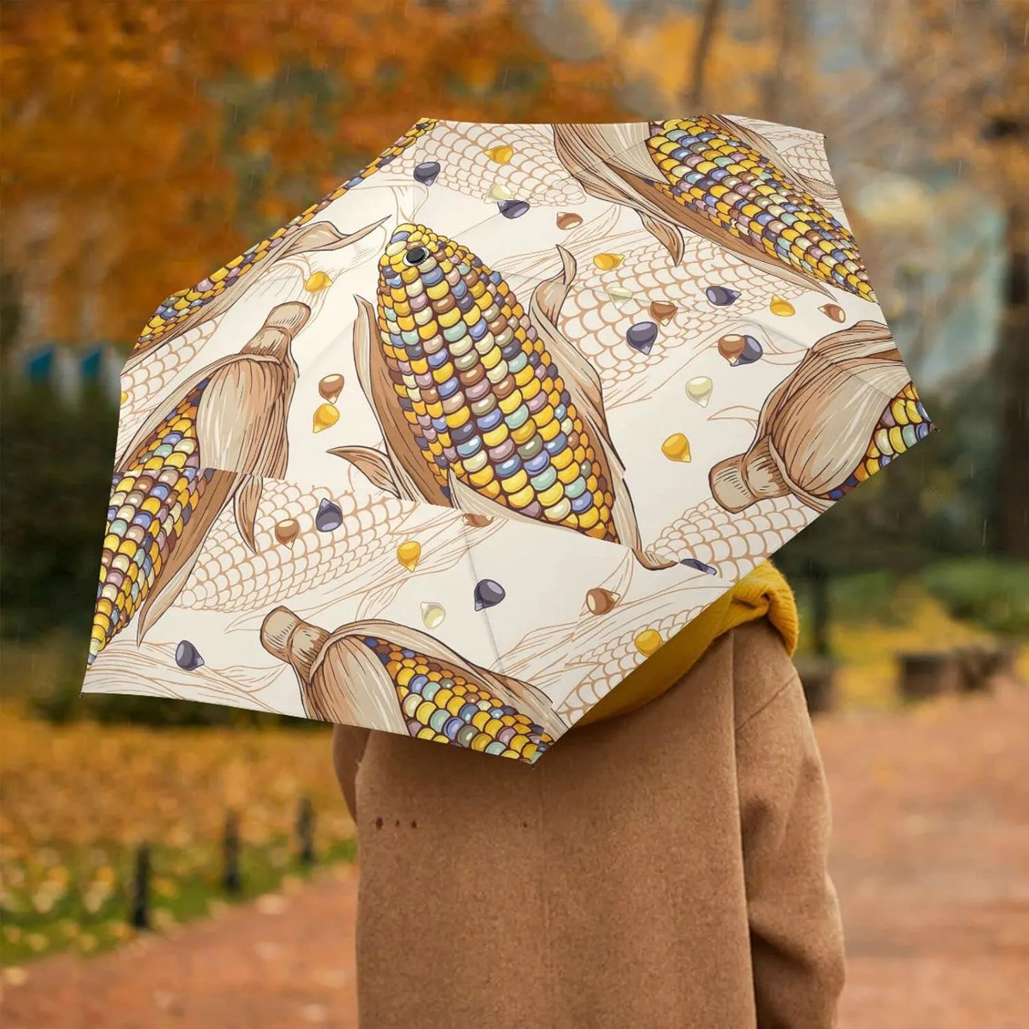 Poeticcity Automatic Folding Umbrella, Auto Open/Close Anti-UV 3 Folds Parasol, Compact Windproof Strong Umbrellas for Travel Sun & Rain