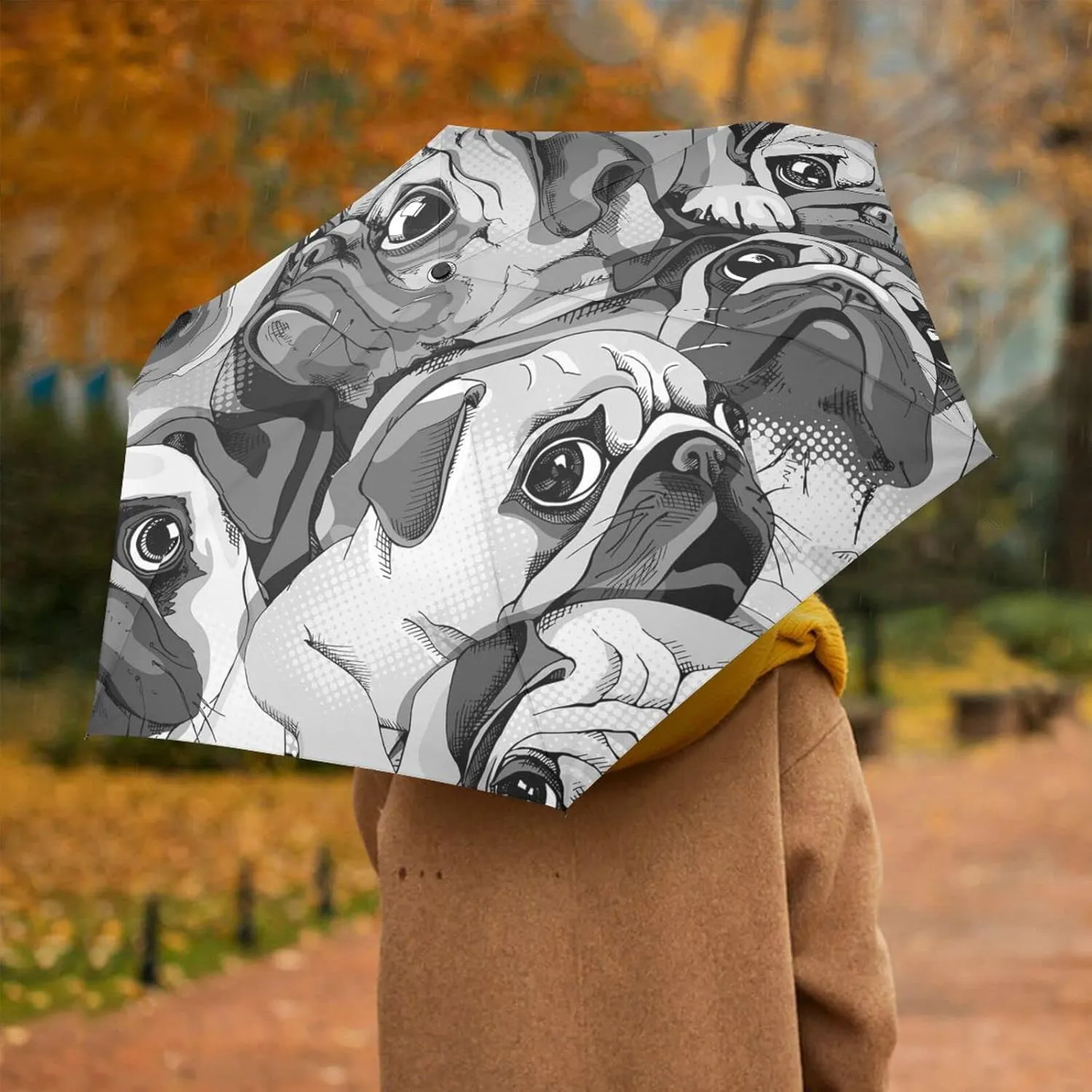 Poeticcity Automatic Folding Umbrella, Auto Open/Close Anti-UV 3 Folds Parasol, Compact Windproof Strong Umbrellas for Travel Sun & Rain