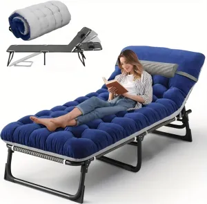 Portable Camping Cot for Adults with Removable Mattress, Double Layer 1200D 330lb Foading Cot, Heavy Duty Camping Bed with Pillow, 4-Position Reclining for Guest Sleeping (Blue)