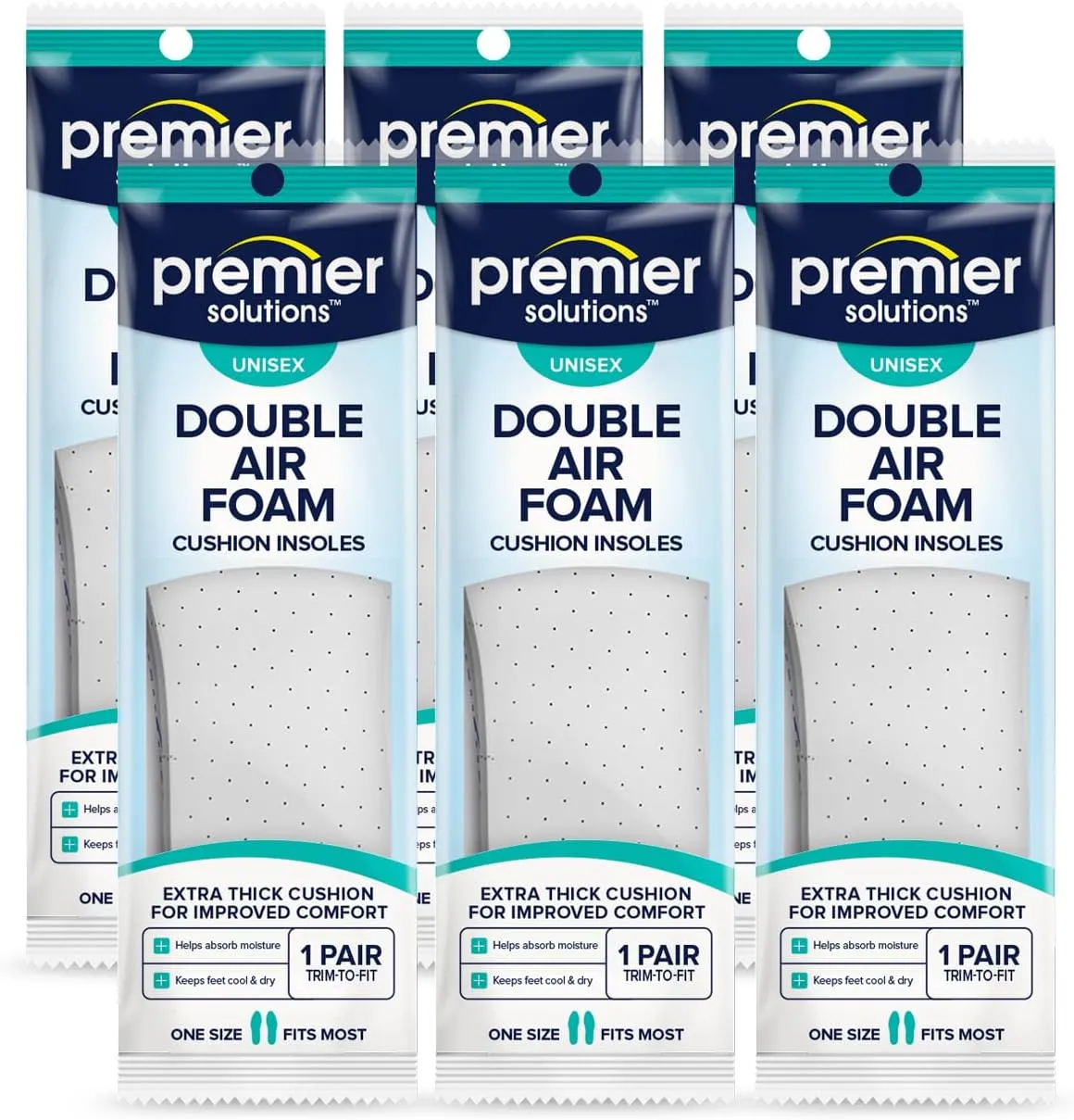 Premier Solutions™ Double Air Foam Insoles, Unisex, Cut to Size, 6 Count