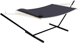 Premium 2-Person Hammock Set with Quick-Lock Steel Stand – Commercial-Grade Outdoor Lounger for Patio, Camping & Backyard 500lb Capacity,Gray (Flat)