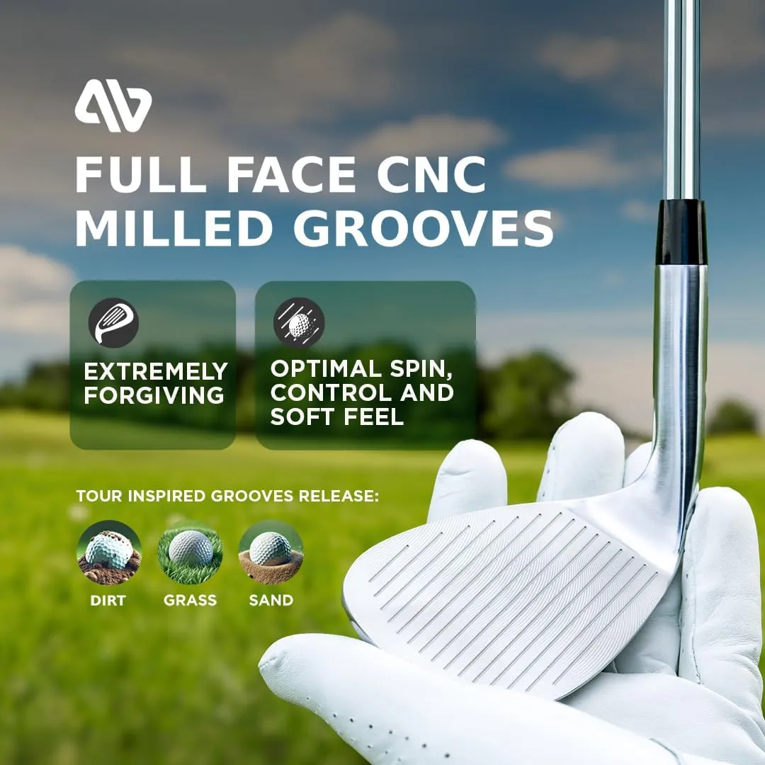 Pro Full Face Golf Wedges for Men, 52/56/60 Degree - Right Hand CNC Milled Spin Wedges with Precision, Forgiveness - Pitching Wedge, Gap Wedge, Sand Wedge, Lob Wedge, wedge set - Set/Singles