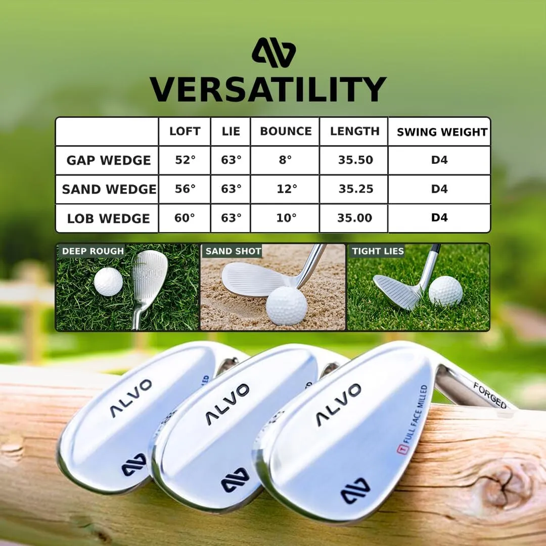 Pro Full Face Golf Wedges for Men, 52/56/60 Degree - Right Hand CNC Milled Spin Wedges with Precision, Forgiveness - Pitching Wedge, Gap Wedge, Sand Wedge, Lob Wedge, wedge set - Set/Singles