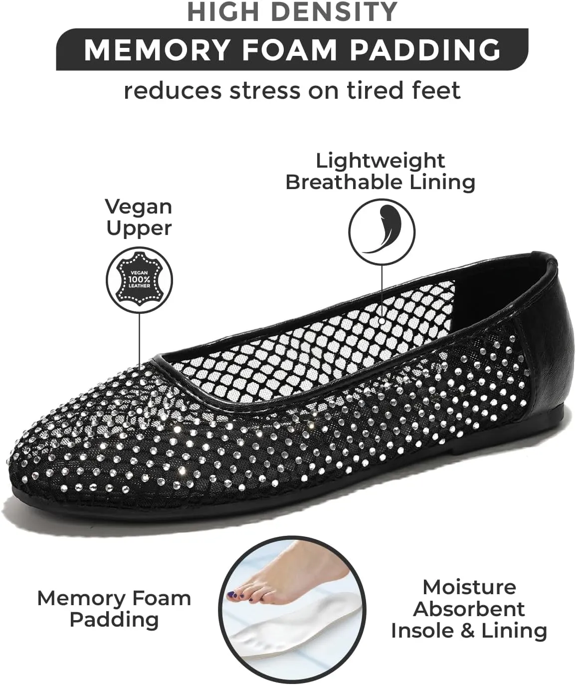 Project Cloud Ballet Flats Shoes for Women - Lightweight & Stylish Ballet Flats for Women Footwear - Non-Slip Mary Jane Shoes with Memory Foam - Casual Footwear for All-Day Comfort