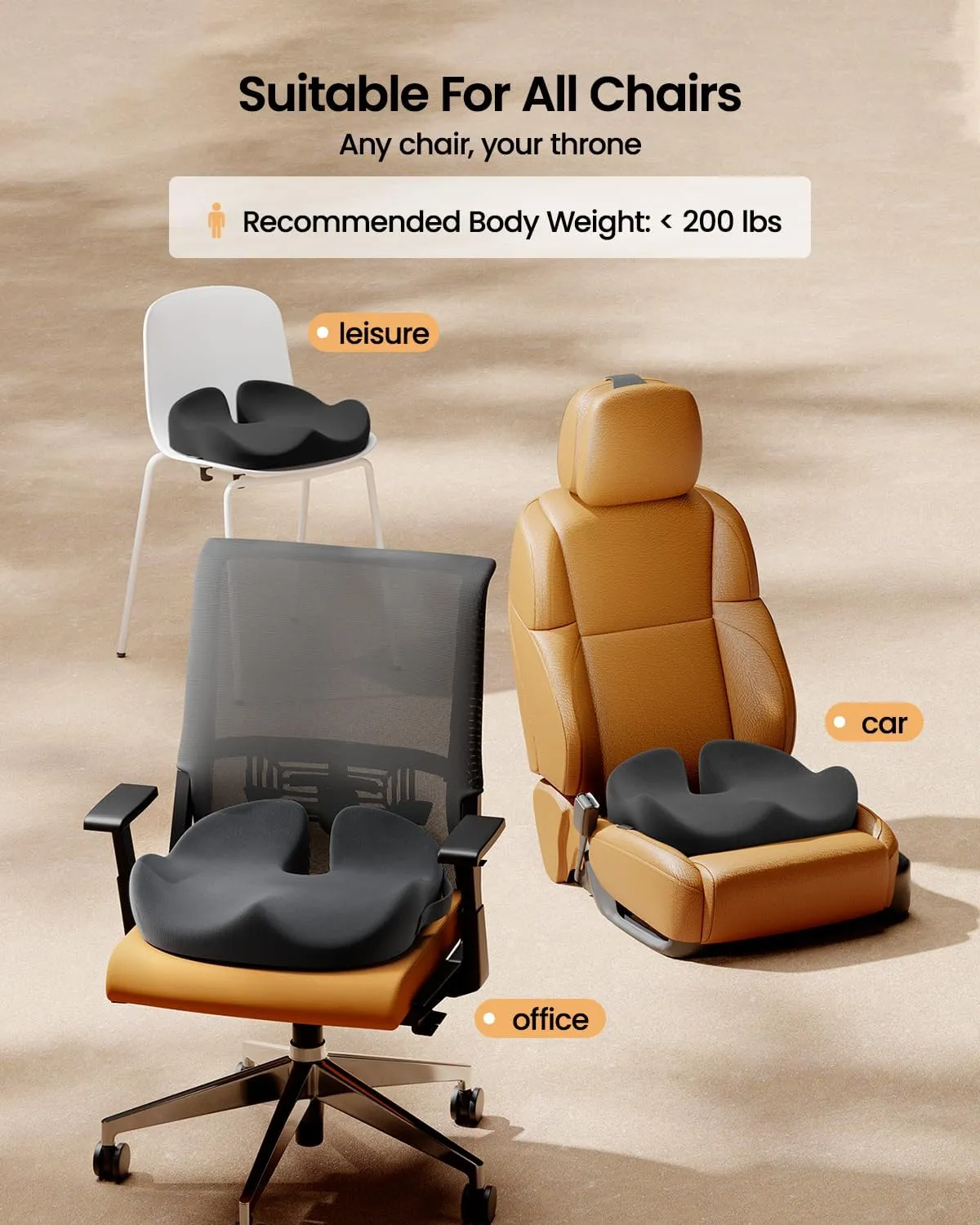 ProtoArc Seat Cushion for Tailbone Pain Relief, Office Chair Cushion, Coccyx Cushion, Ergonomic Memory Foam Seat Cushion for Home, Car, Pressure Relief Pad for Hip, Coccyx, All Day Comfort - Black