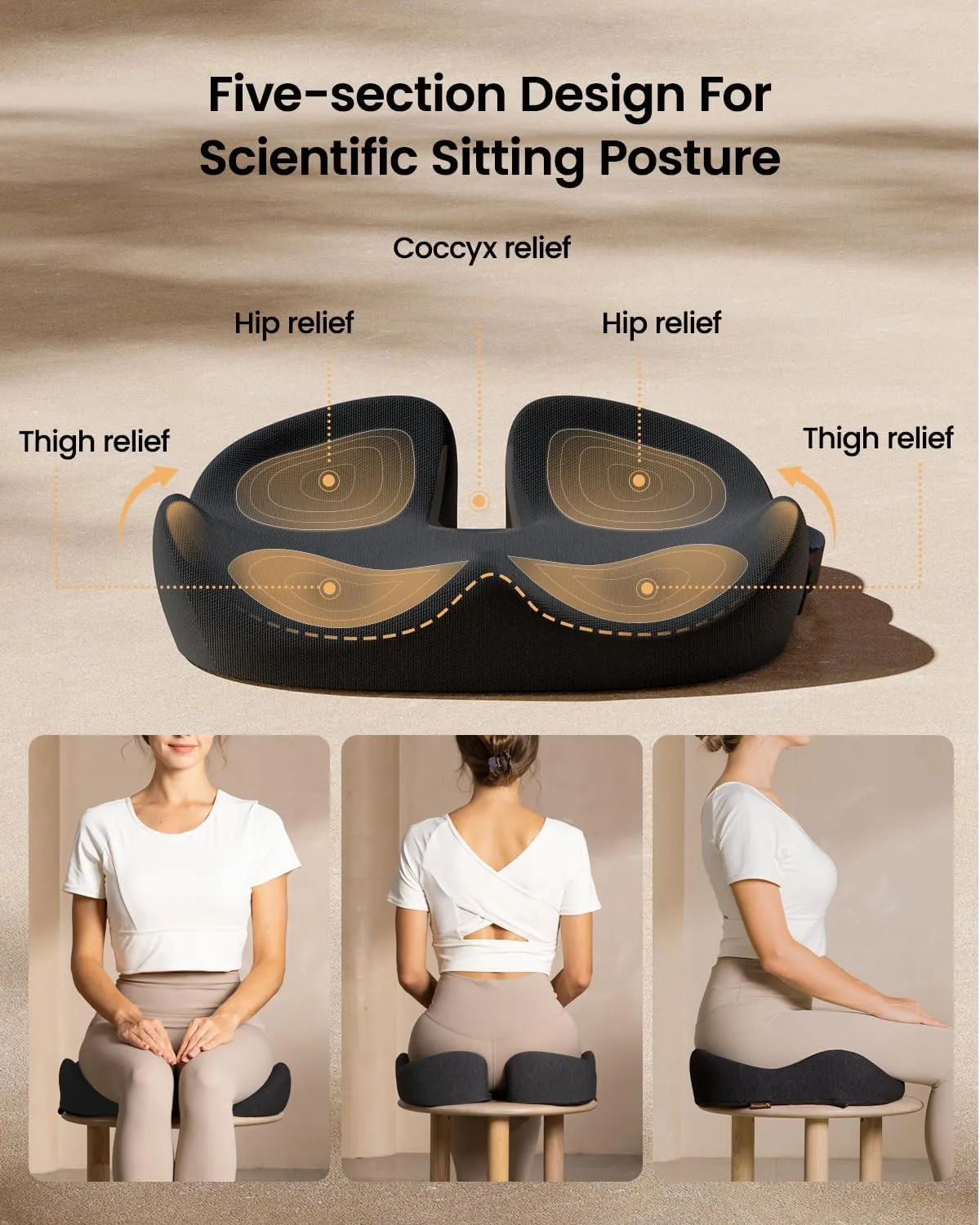 ProtoArc Seat Cushion for Tailbone Pain Relief, Office Chair Cushion, Coccyx Cushion, Ergonomic Memory Foam Seat Cushion for Home, Car, Pressure Relief Pad for Hip, Coccyx, All Day Comfort - Black