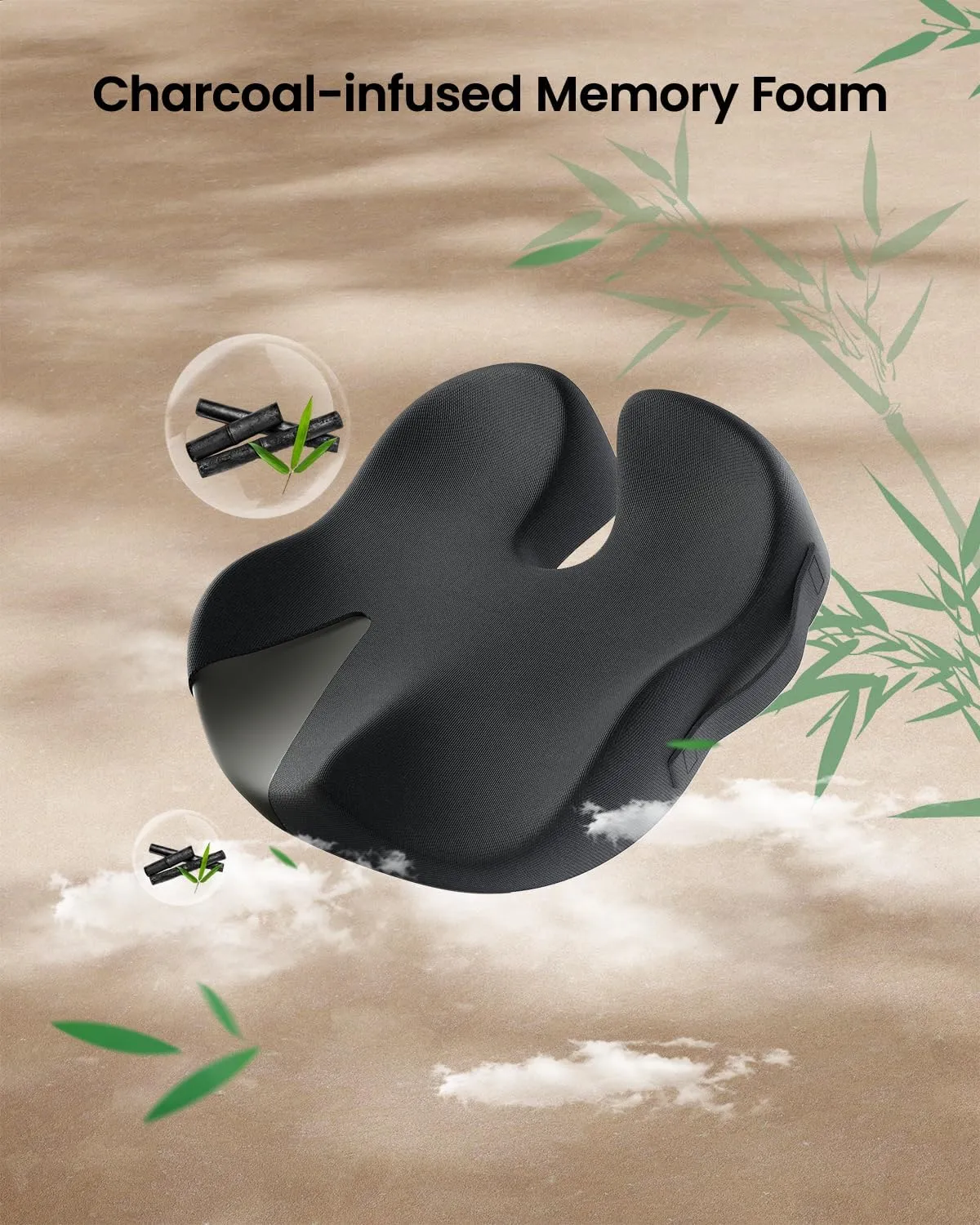 ProtoArc Seat Cushion for Tailbone Pain Relief, Office Chair Cushion, Coccyx Cushion, Ergonomic Memory Foam Seat Cushion for Home, Car, Pressure Relief Pad for Hip, Coccyx, All Day Comfort - Black